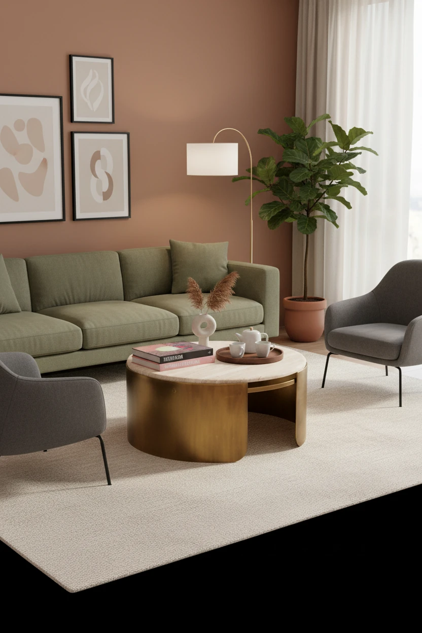 Luce Eskitme Gold - Traverten Orta Sehpa (Çap: 80cm)