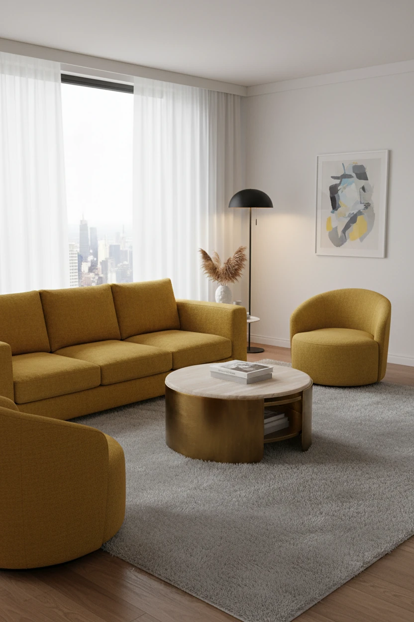 Luce Eskitme Gold - Traverten Orta Sehpa (Çap: 80cm)