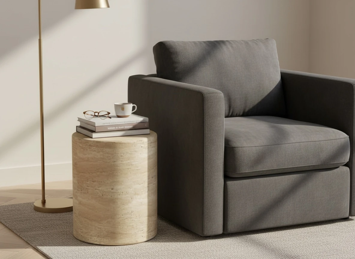 Lume Traverten Yan Sehpa