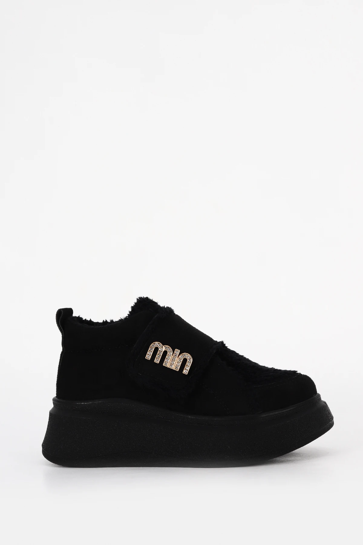 MDL 614 Taş Toka Detaylı Kürklü Yarım Bot - SİYAH SUET