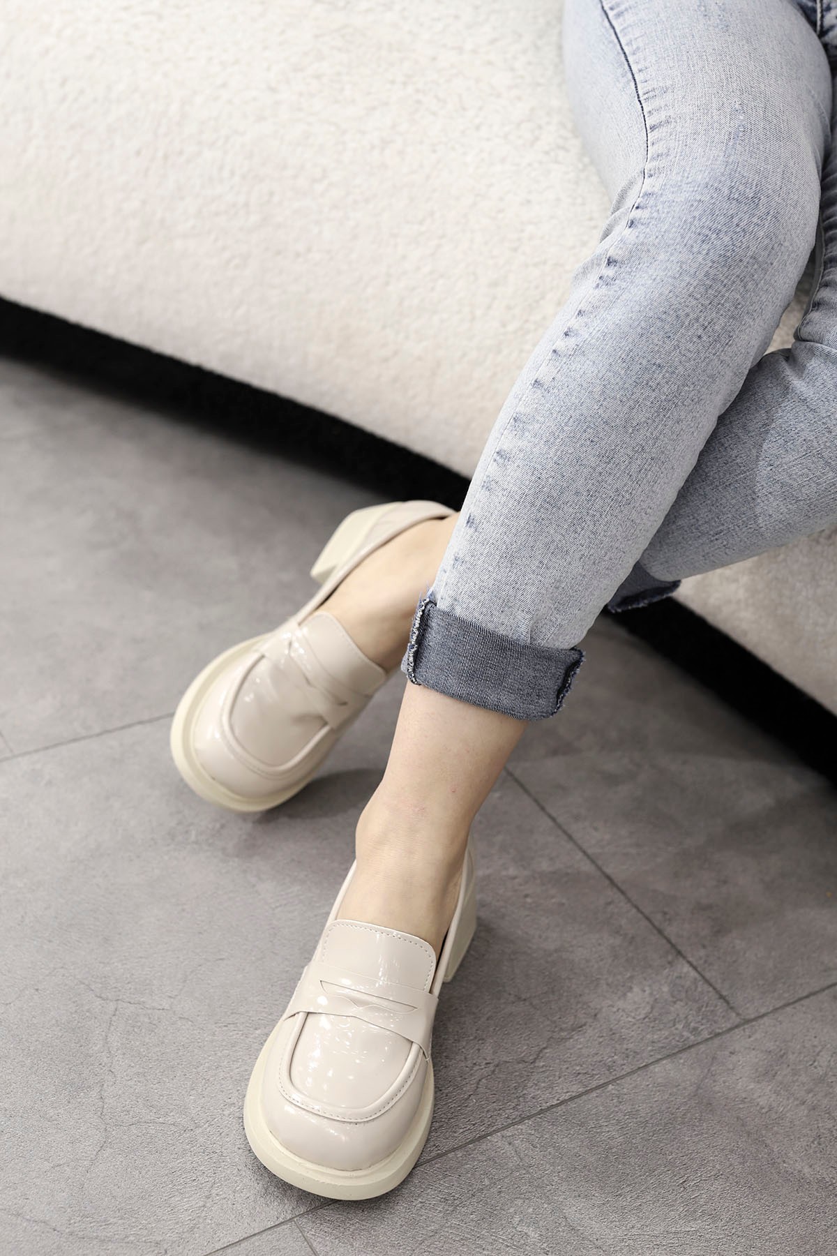 MSN 506 Topuklu Loafer - BEJ DERİ