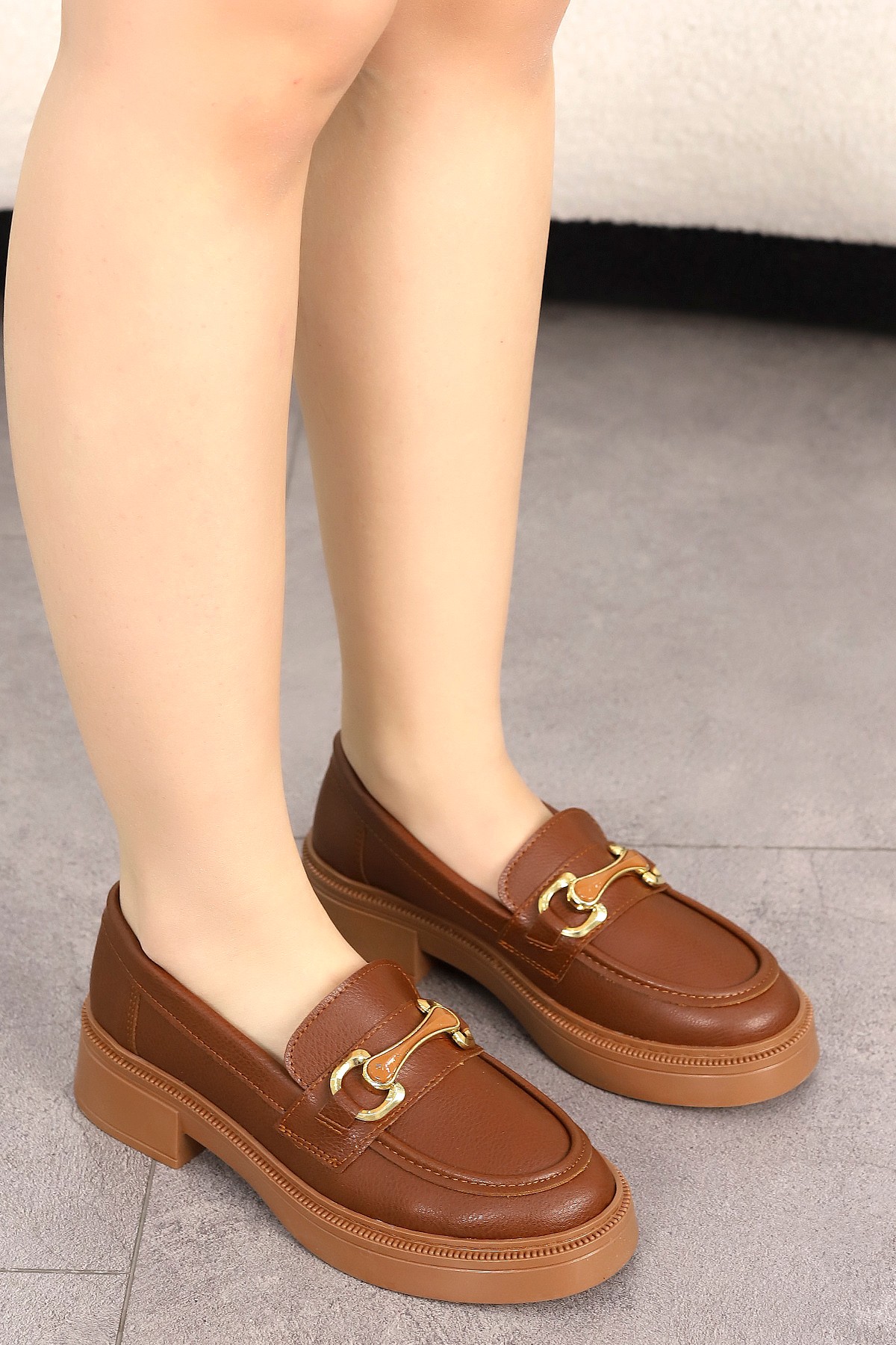 HR 030 Toka Detaylı Loafer - TABA DERİ