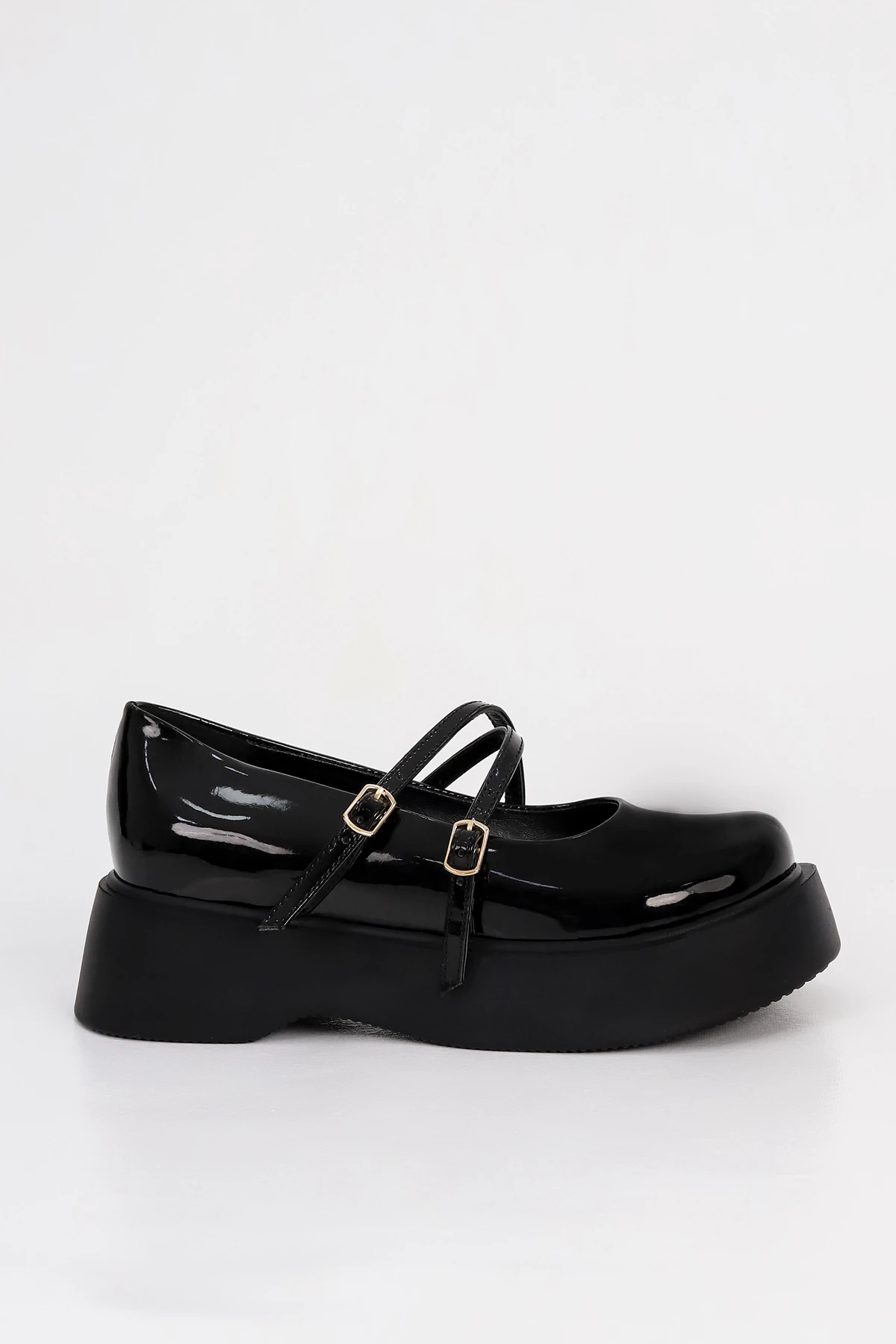 SM 4021 Baretli Kalın Taban Loafer - SİYAH RUGAN