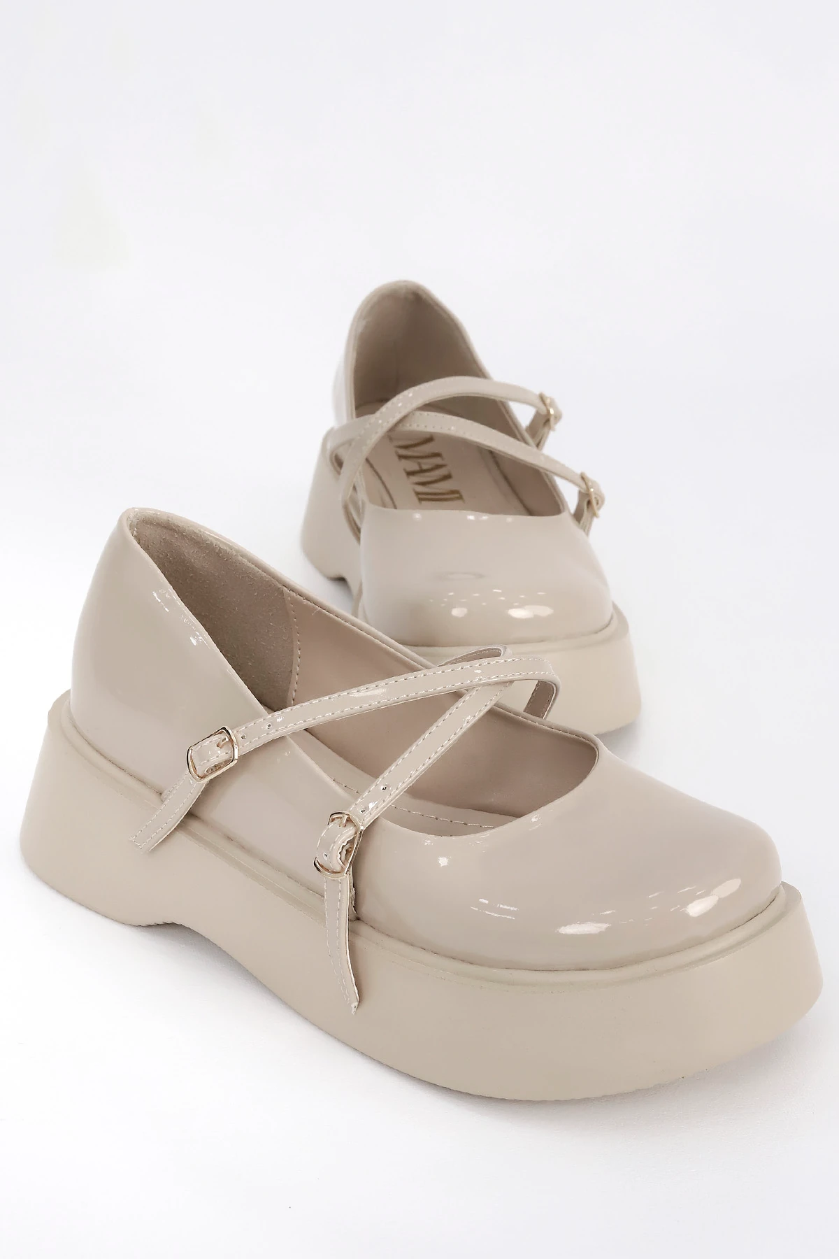 SM 4021 Baretli Kalın Taban Loafer - BEJ RUGAN