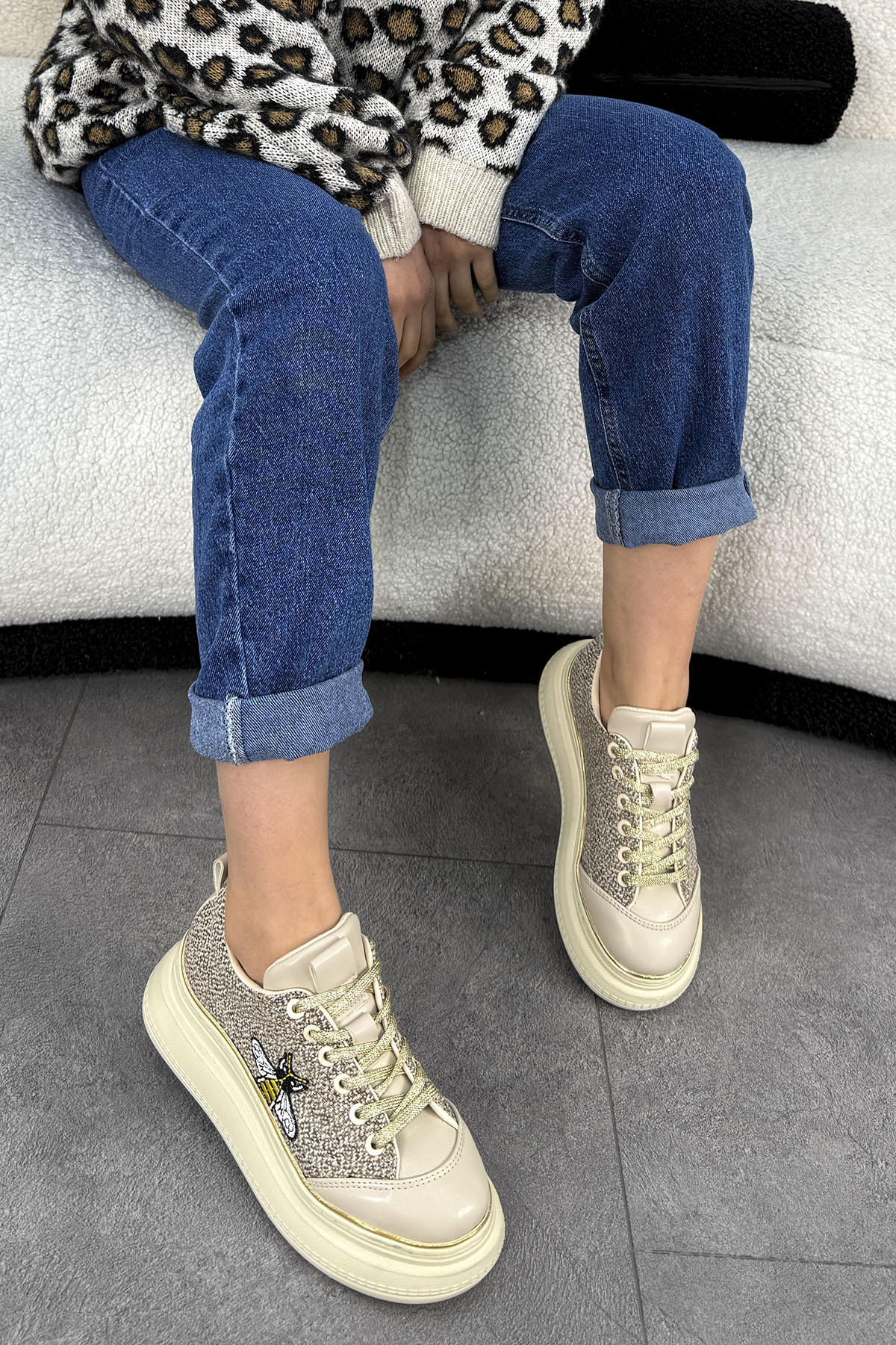 QUİN 229 Yüksek Tabanlı Bağcıklı Desenli Spor Ayakkabı