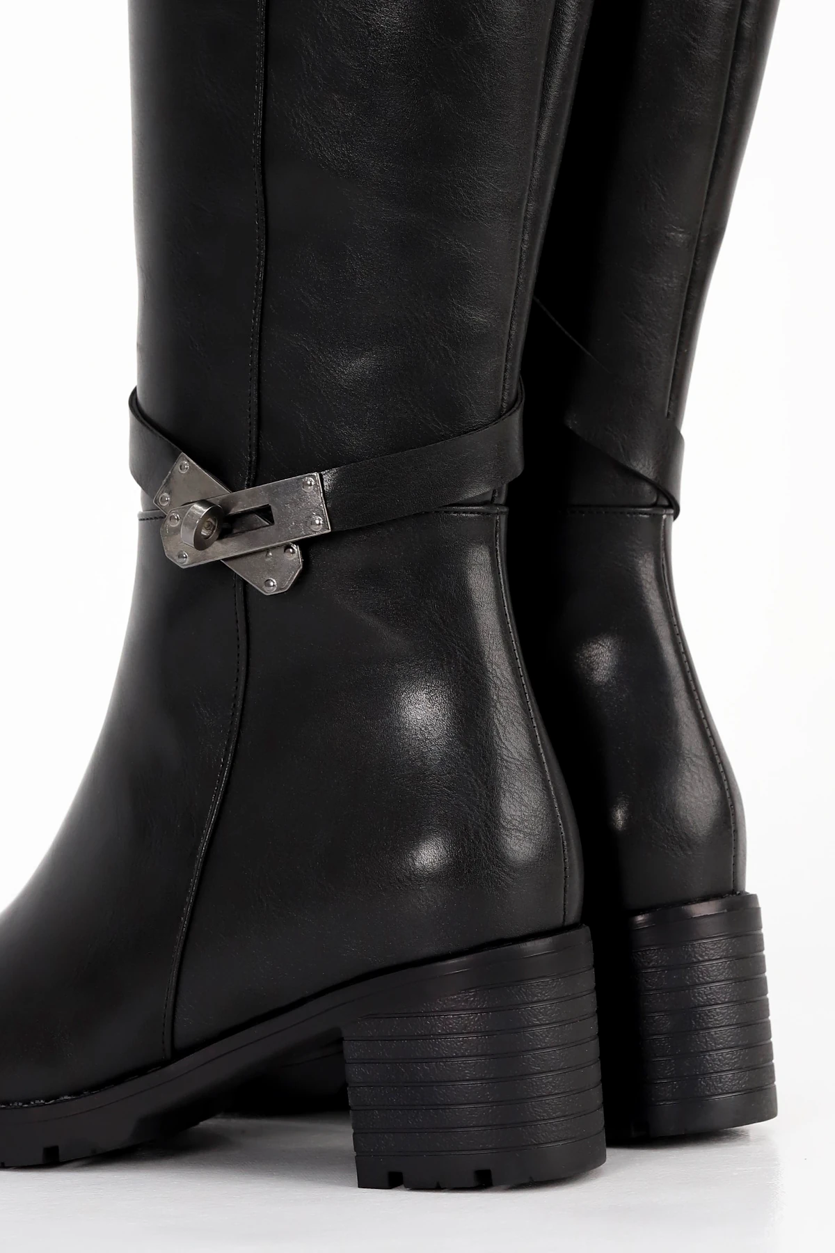 BLN 775 Metal Geç Tokalı Diz Altı Çizme - SİYAH-DERİ