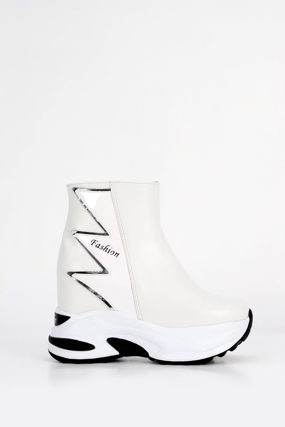RG 002 Fashion Gizli Ökçeli Tabanlı Yarım Bot - BEYAZ-DERİ