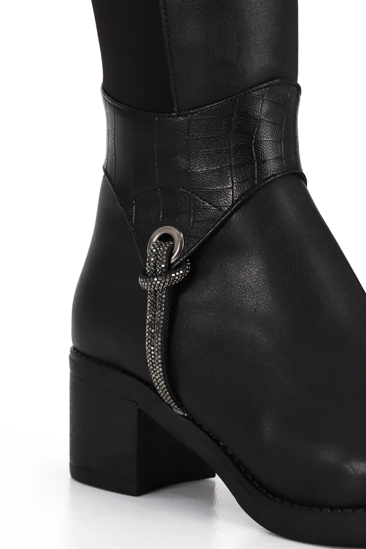 BLN 711 Taş Detaylı Arka Streç Diz Altı Çizme