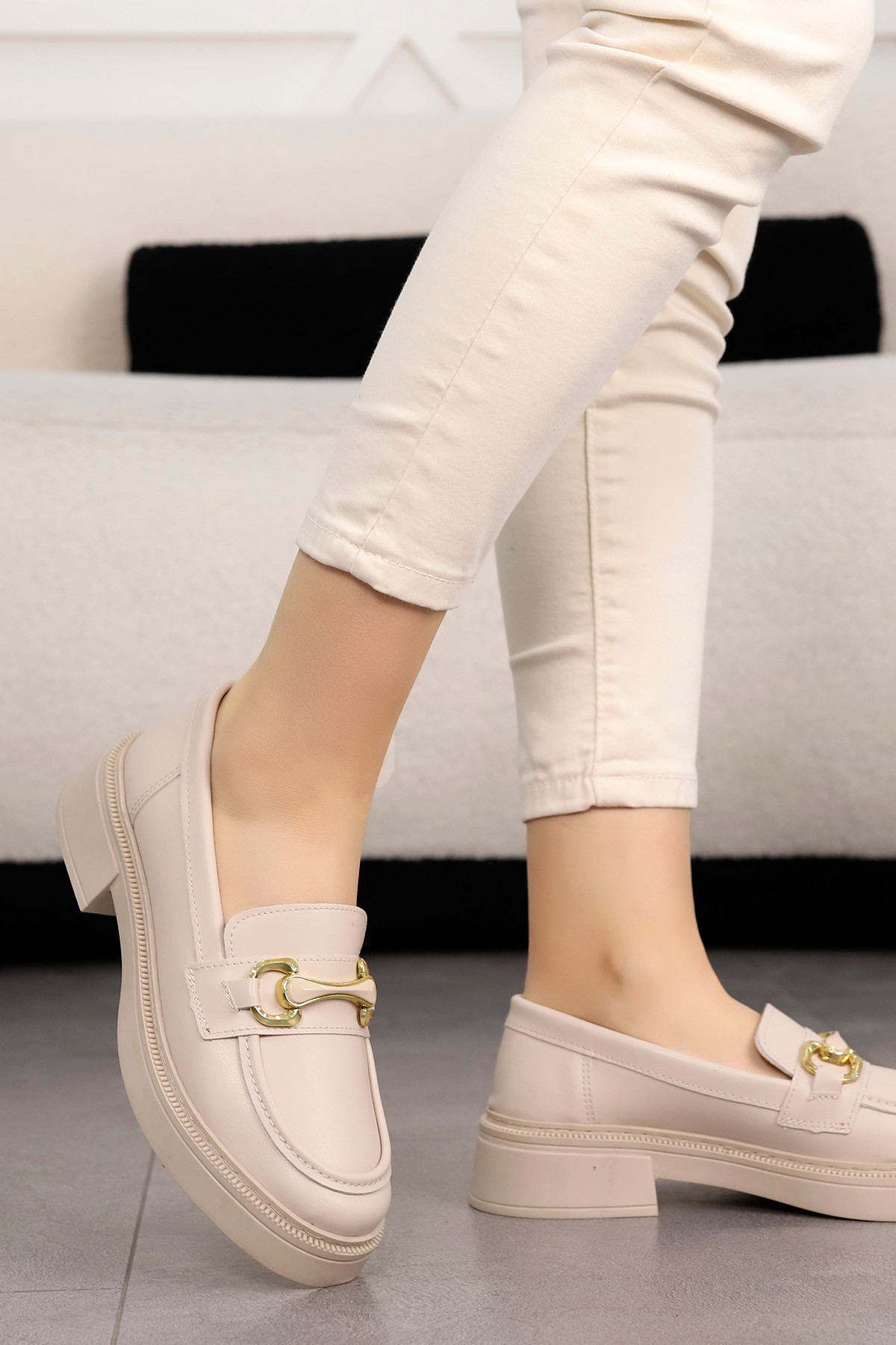 HR 030 Toka Detaylı Loafer - BEJ DERİ