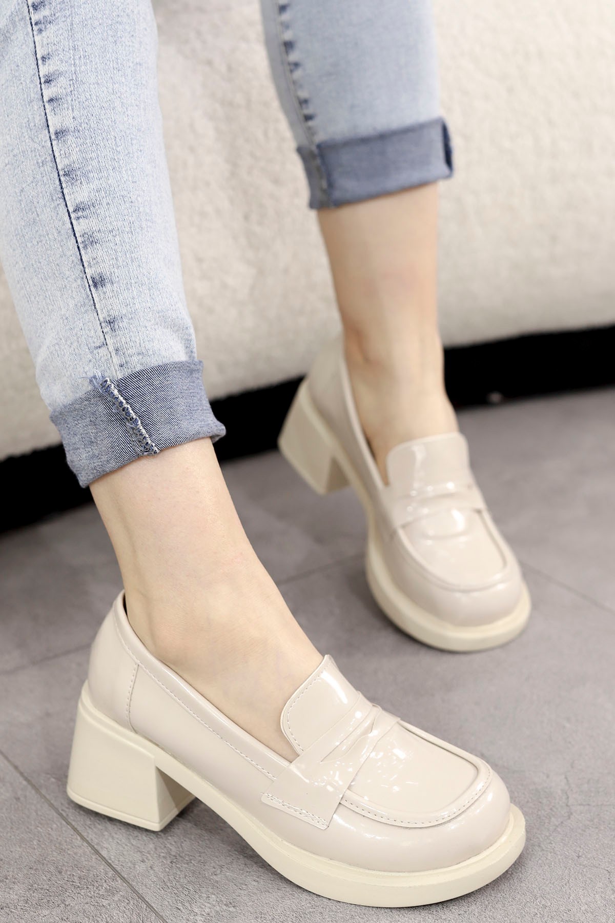 MSN 506 Topuklu Loafer - BEJ DERİ