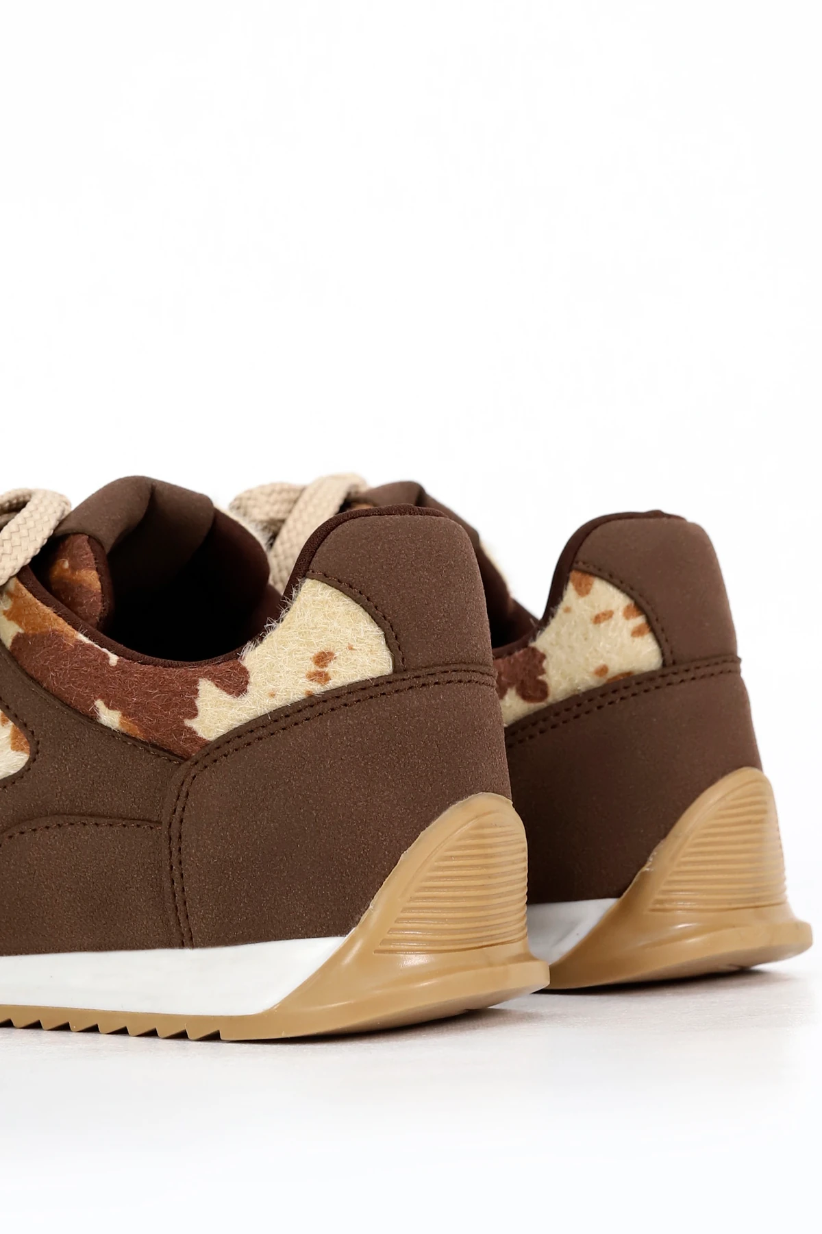 PRNS 188 Bağcıklı Baskı Detaylı Spor Aykkabı - KAHVE