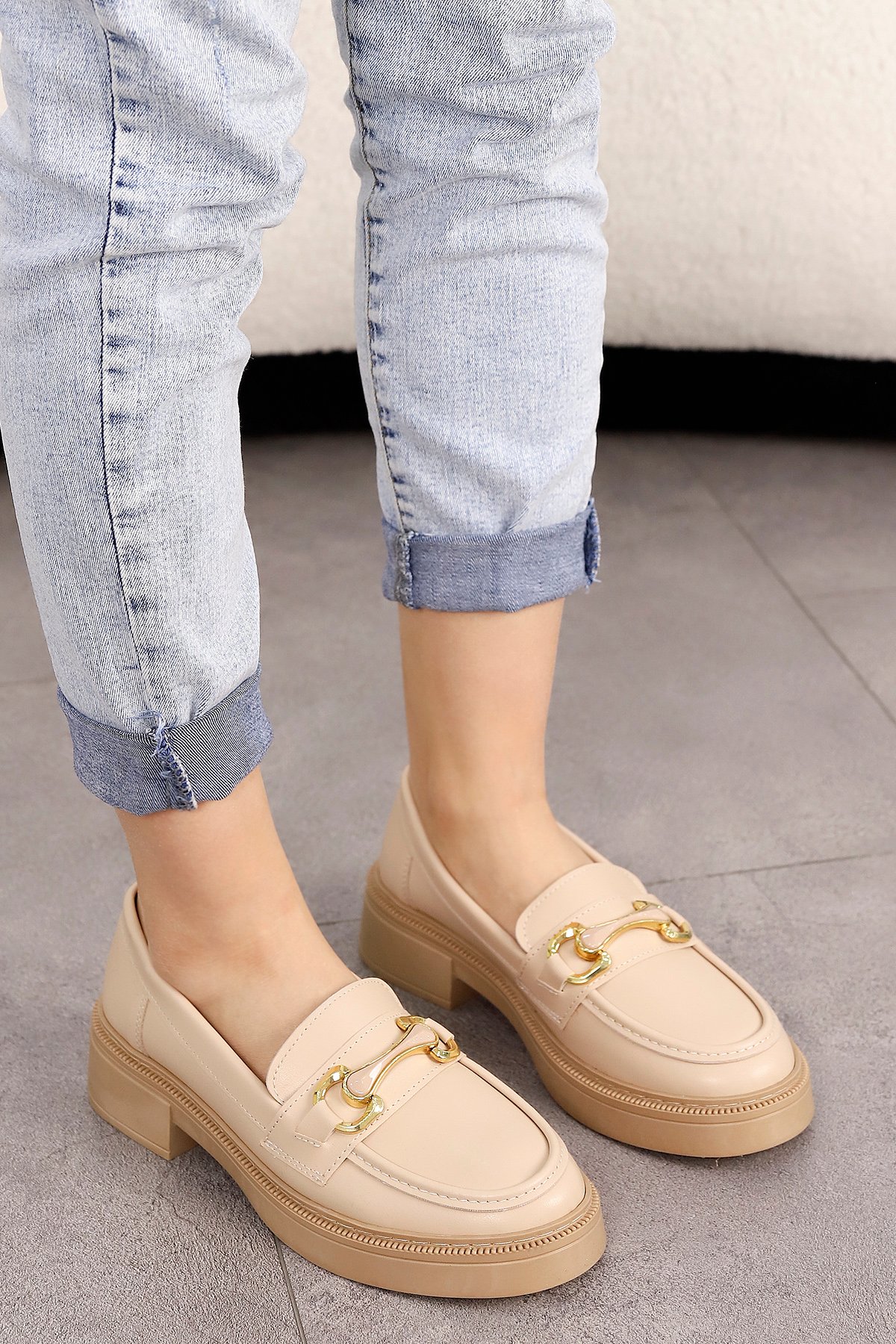 HR 030 Toka Detaylı Loafer - NUDE-DERİ