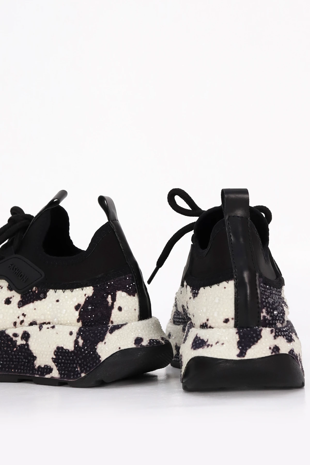 PRNS 116-1 Desenli Taş Detaylı Spor Ayakkabı - BEYAZ-SİYAH DESEN