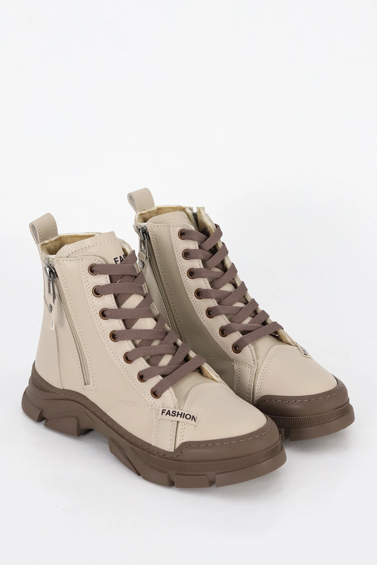 CNF 586 Fermuar Taylı TErmo Taban Yarım Bot - BEJ DERİ