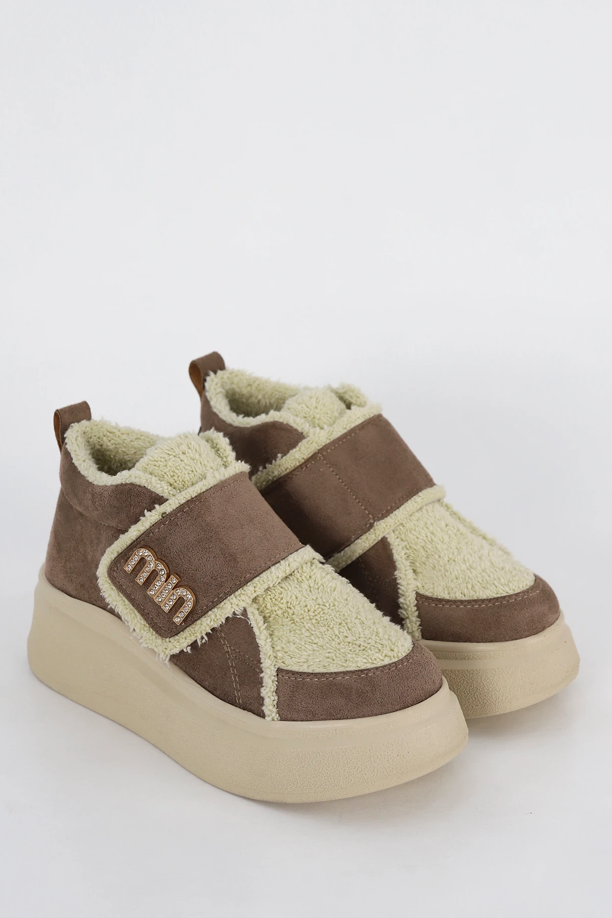 MDL 614 Taş Toka Detaylı Kürklü Yarım Bot - VİZON SUET