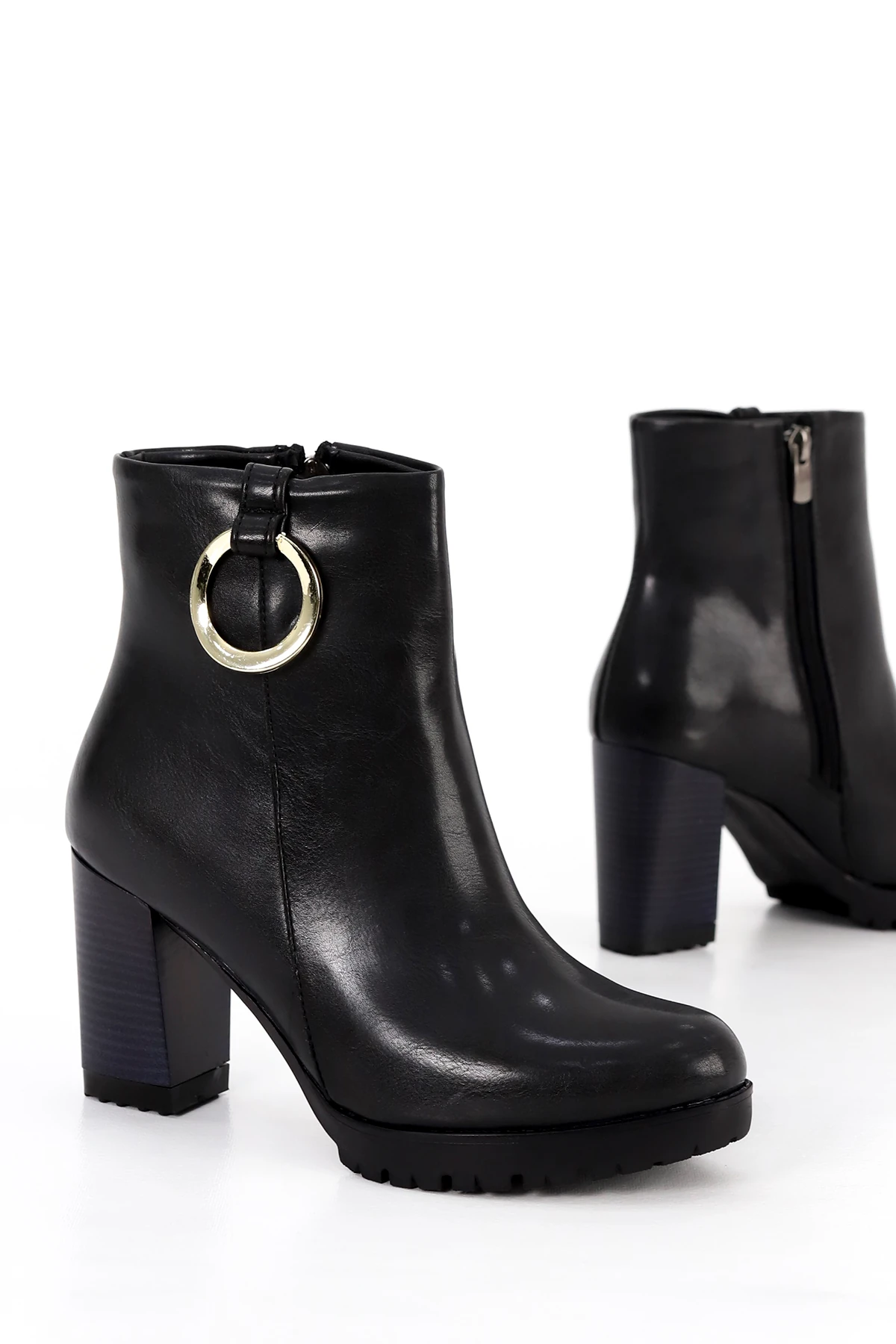 BLN ST540 Halka Toka Detaylı Yüksek Topuklu Yarım Bot