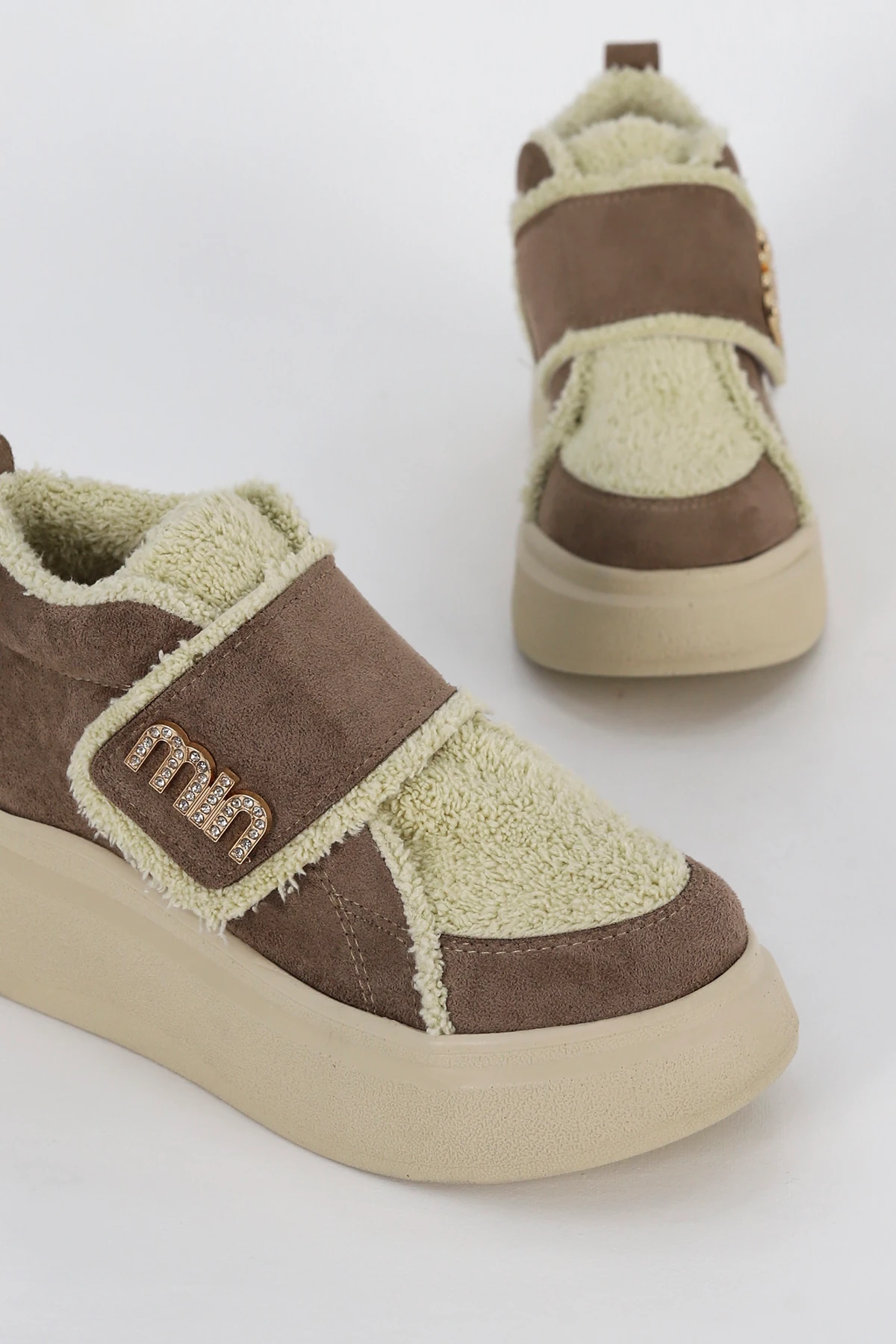 MDL 614 Taş Toka Detaylı Kürklü Yarım Bot - VİZON SUET