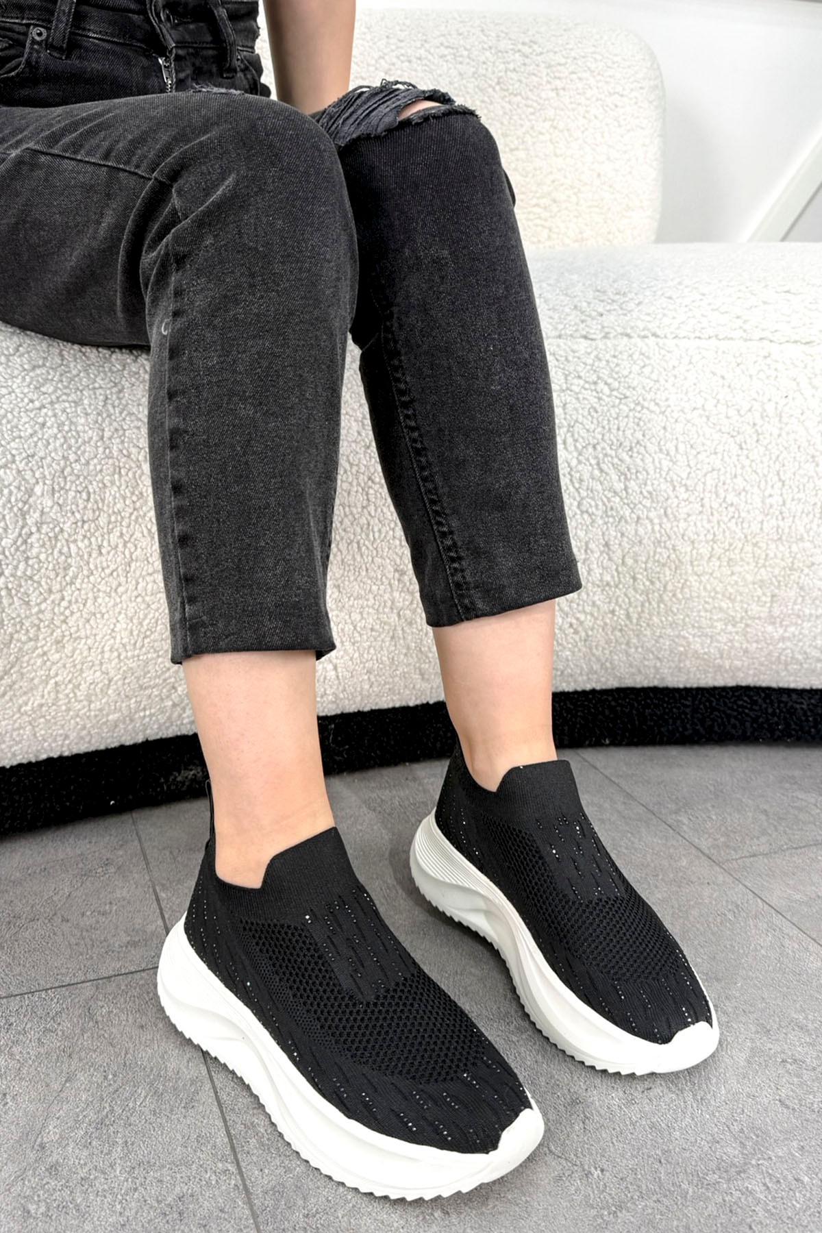 DM 707 Taş Detaylı Triko Spor Ayakkabı