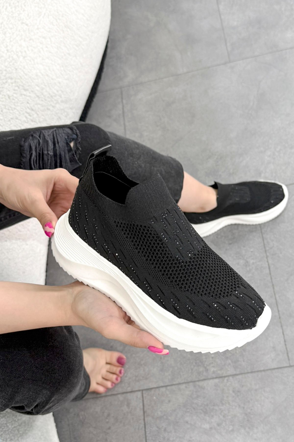 DM 707 Taş Detaylı Triko Spor Ayakkabı