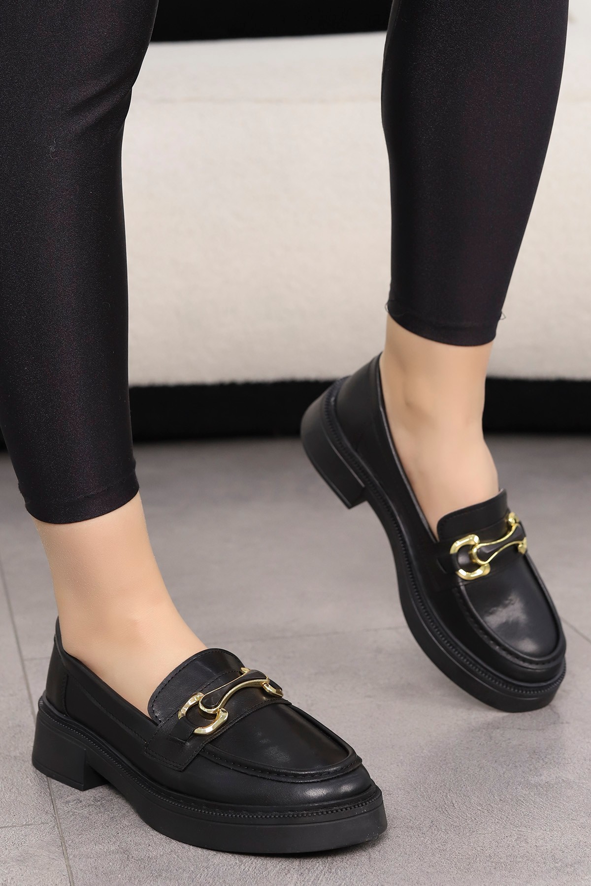 HR 030 Toka Detaylı Loafer - SİYAH-DERİ