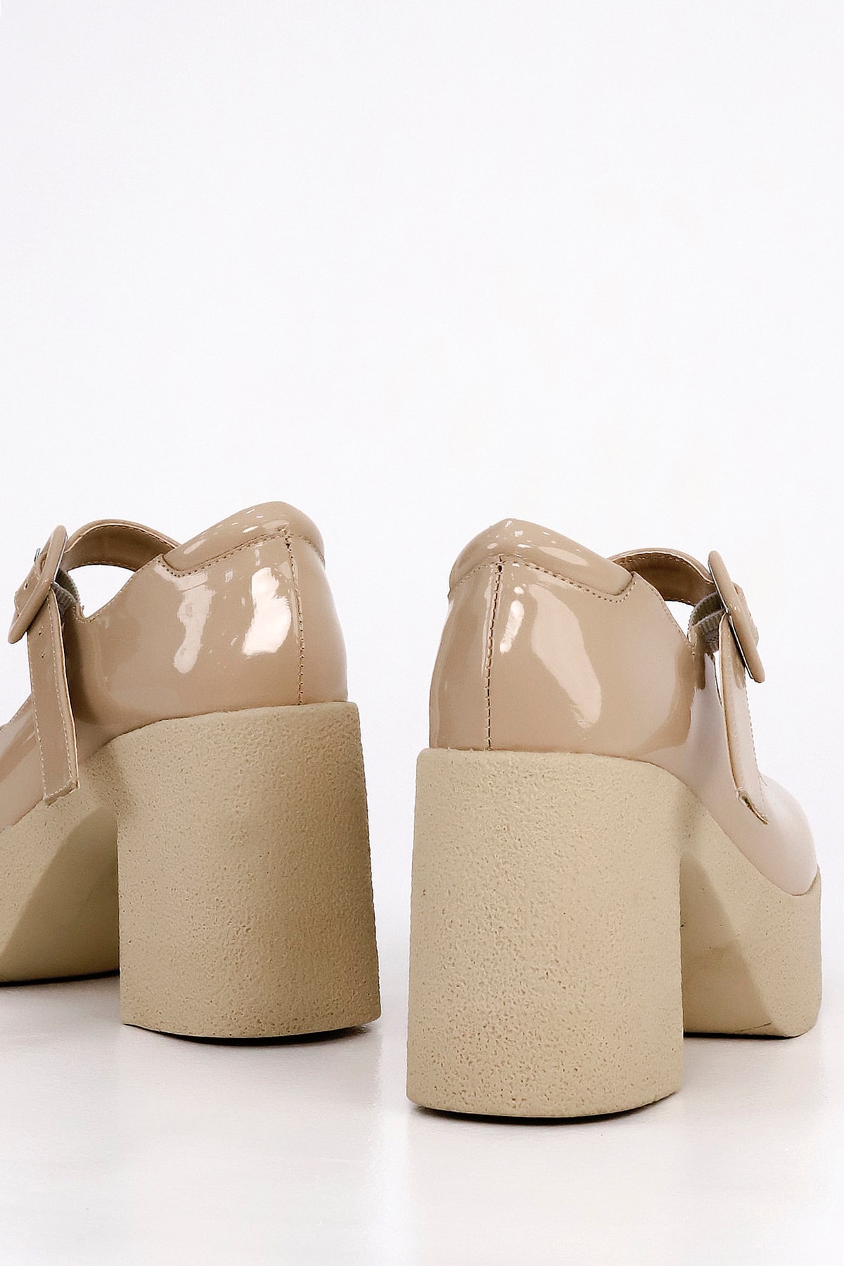 SM 3262 Kemerli Yüksek Topuklu Loafer - BEJ RUGAN