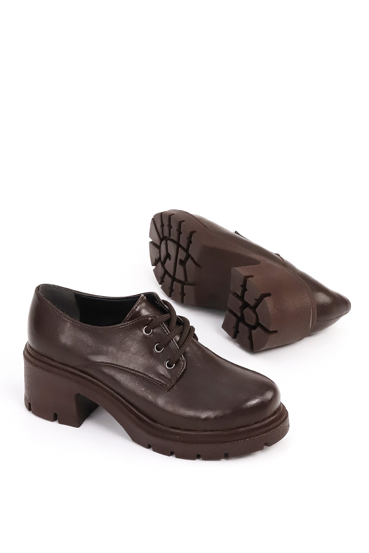 JVL 707 Bağcıklı Topuklu Loafer - KAHVE