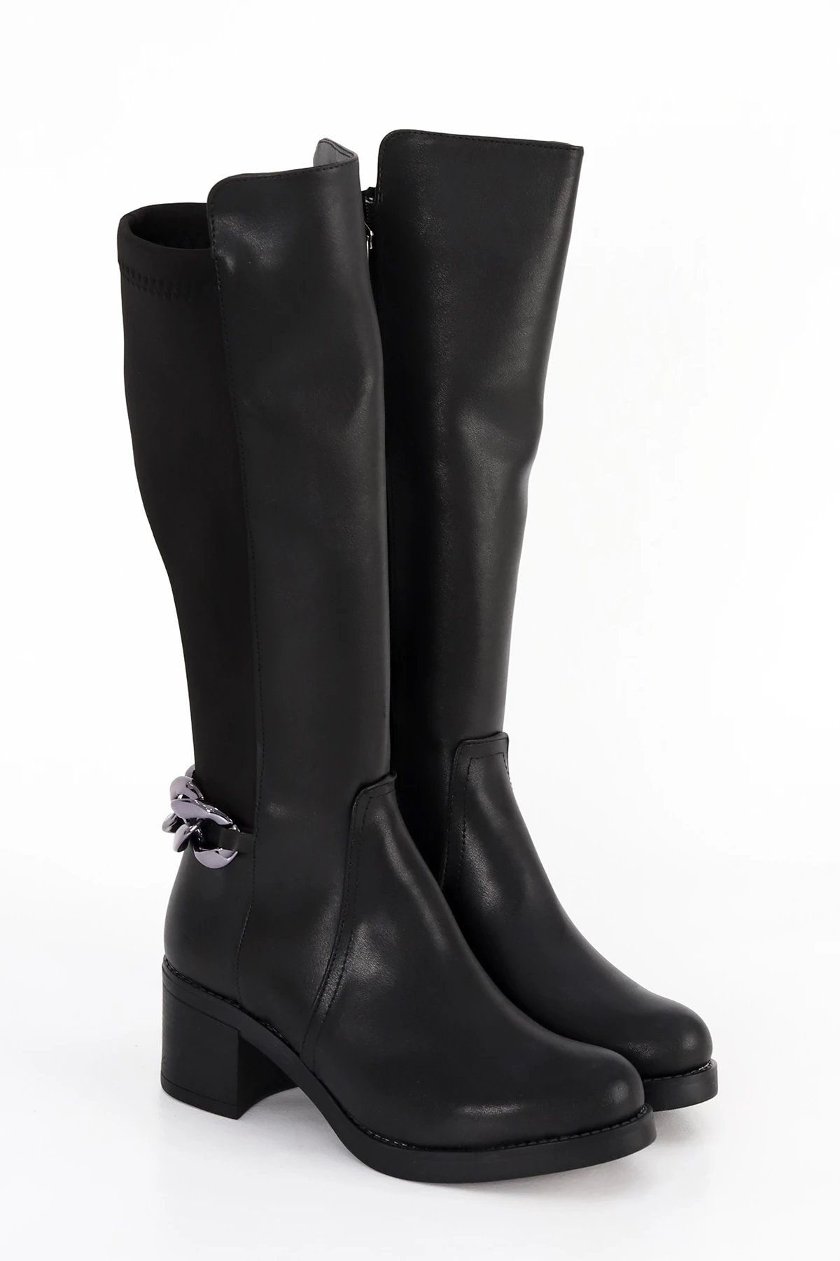 BLN 710 Metal Halka Toka Detaylı Streç Diz Altı Çizme