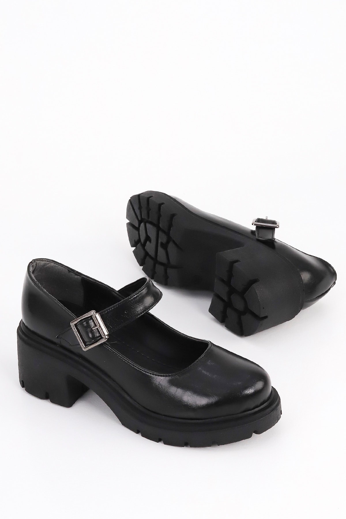 JVL 708 Kemerli Topuklu Loafer - SİYAH-DERİ