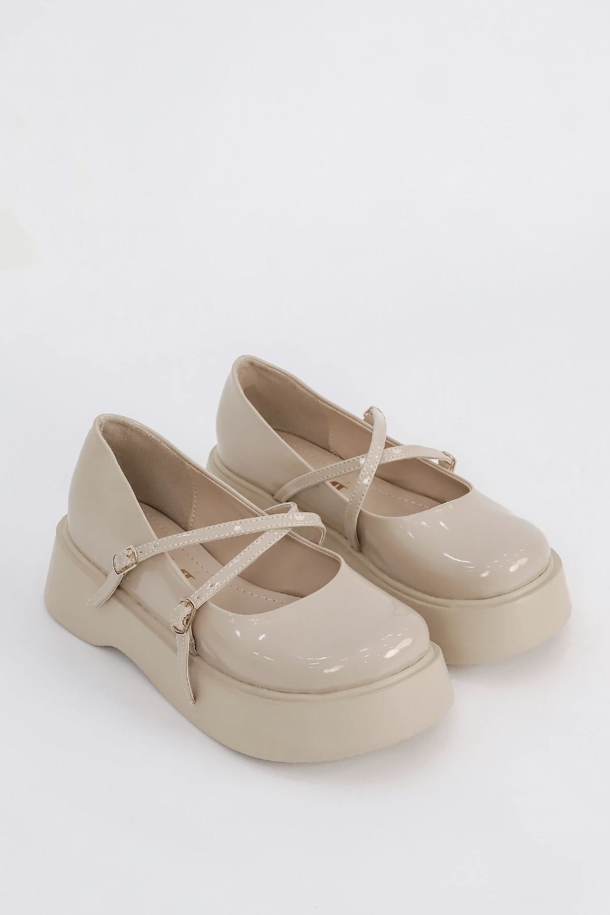 SM 4021 Baretli Kalın Taban Loafer - BEJ RUGAN