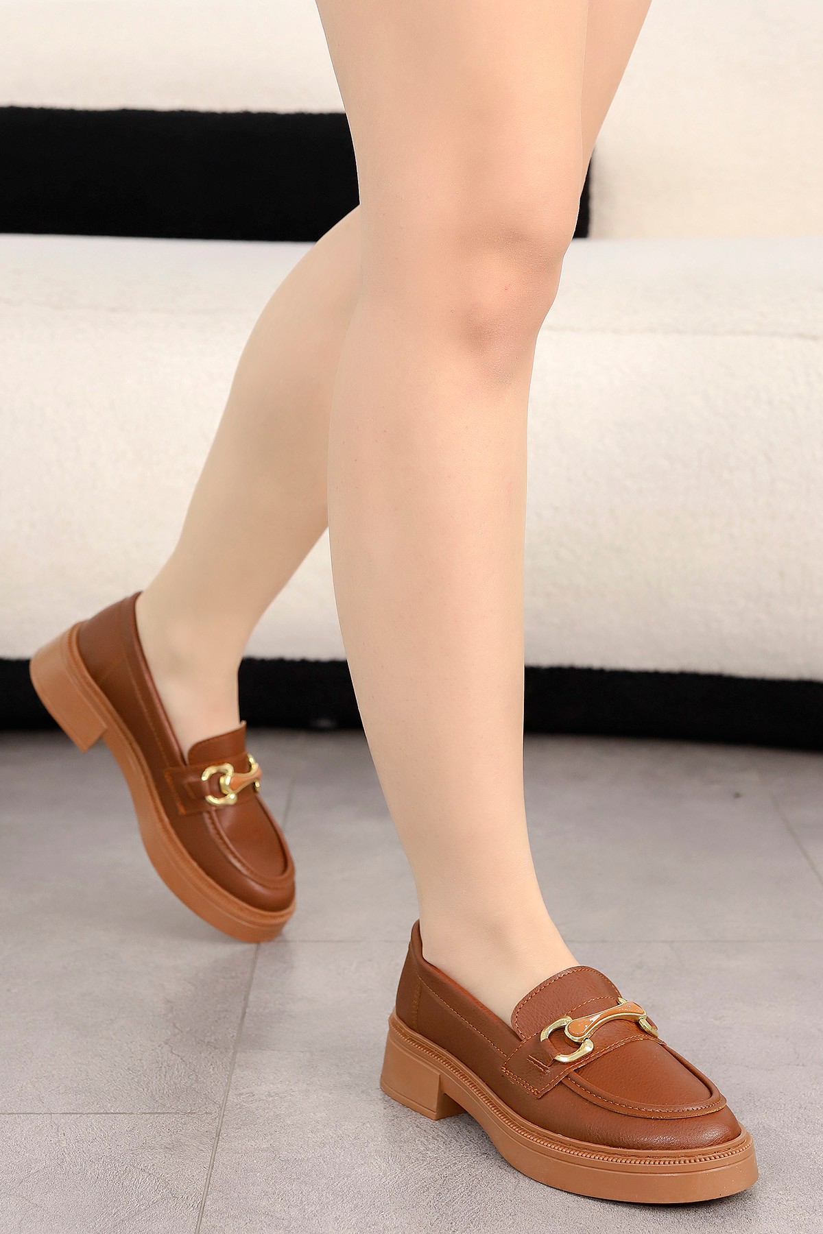 HR 030 Toka Detaylı Loafer - TABA DERİ