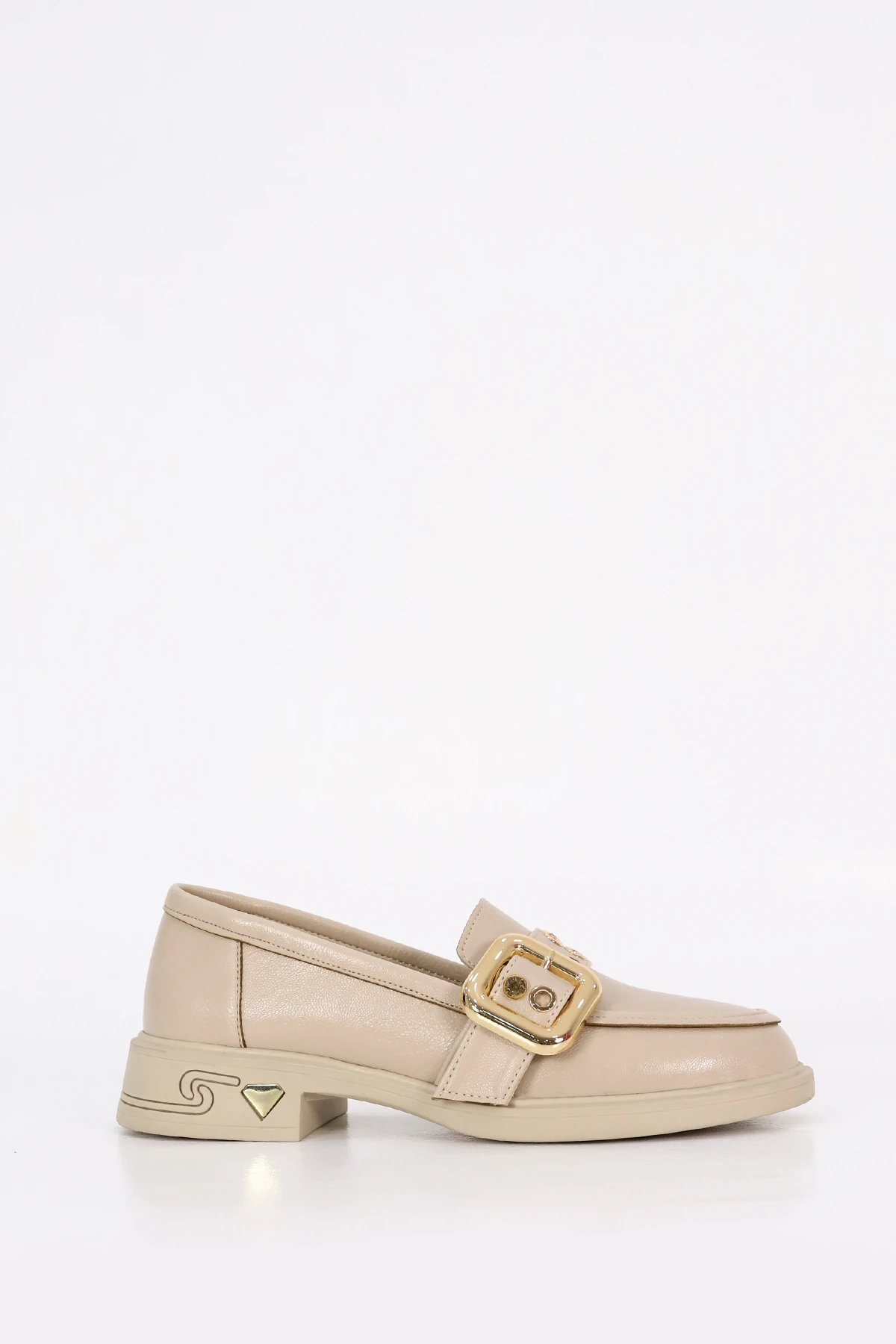 İNT 6004 Taş Toka Detaylı Loafer - TEN DERİ