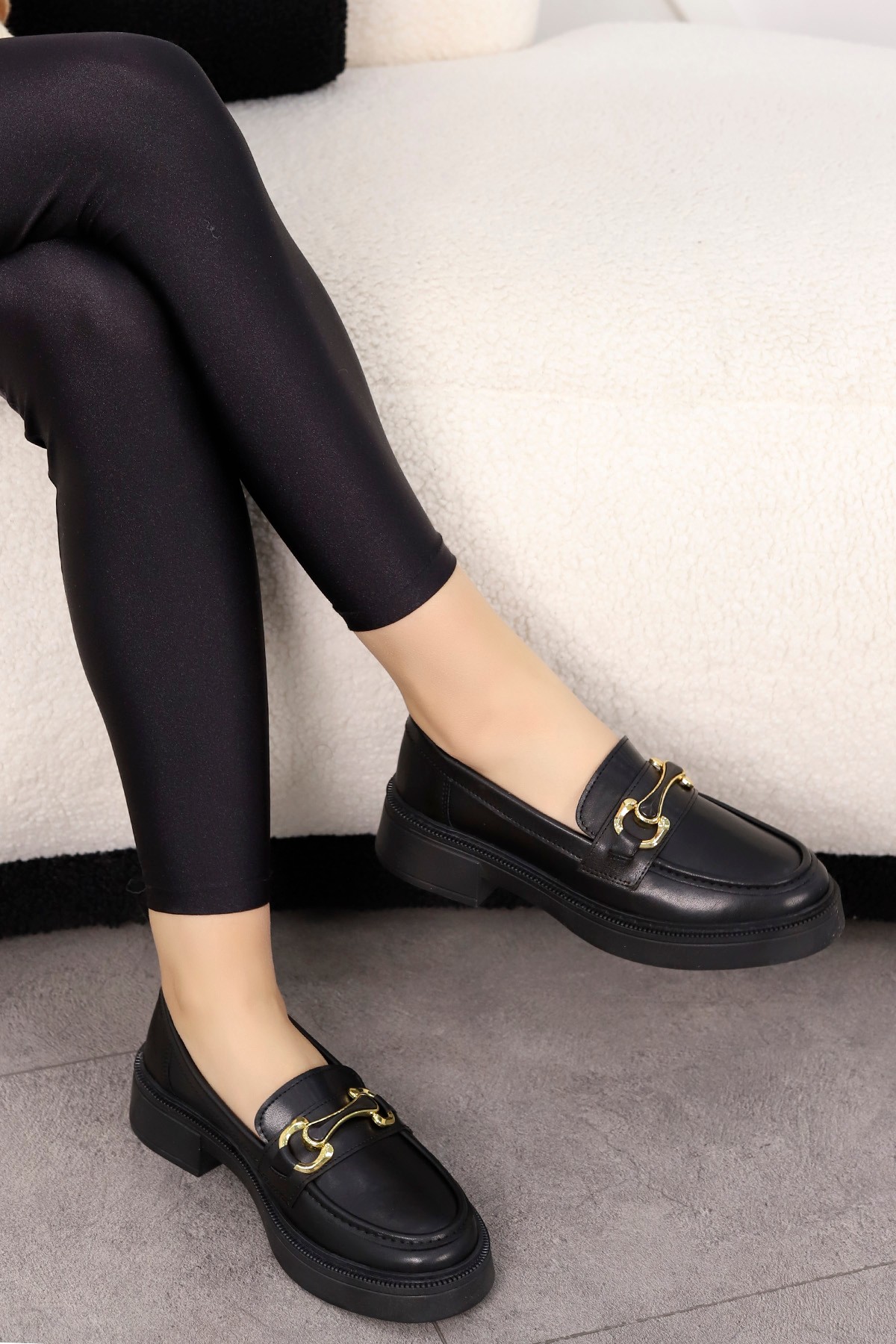 HR 030 Toka Detaylı Loafer - SİYAH-DERİ