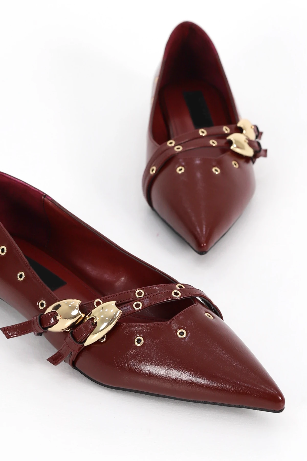 RSD 215 Çift Toka Detaylı Alçak Topuklu Ayakkabı - BORDO