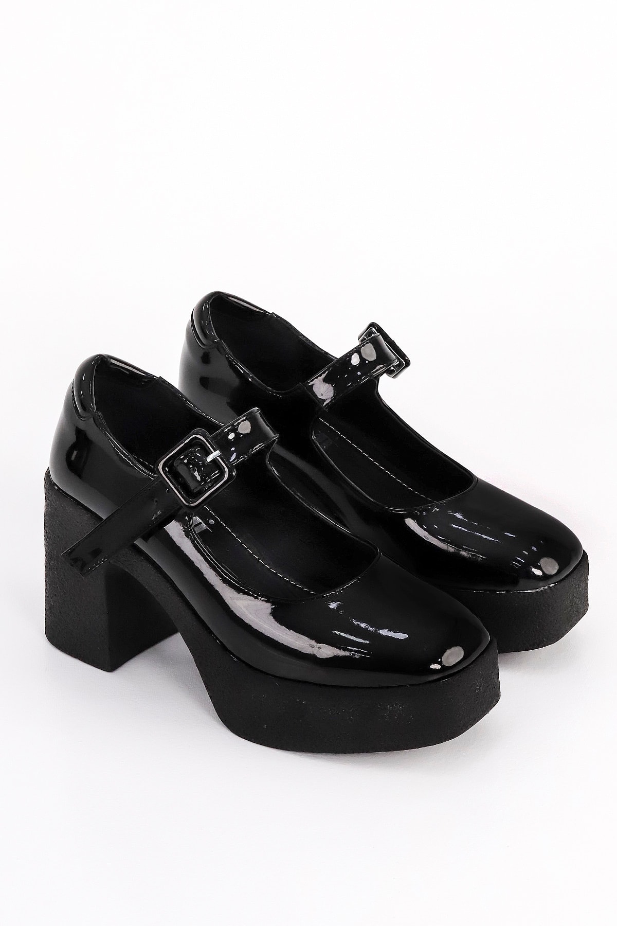 SM 3262 Kemerli Yüksek Topuklu Loafer - SİYAH RUGAN