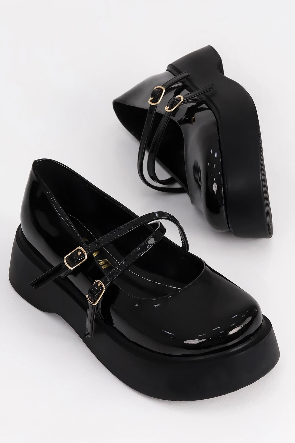 SM 4021 Baretli Kalın Taban Loafer - SİYAH RUGAN