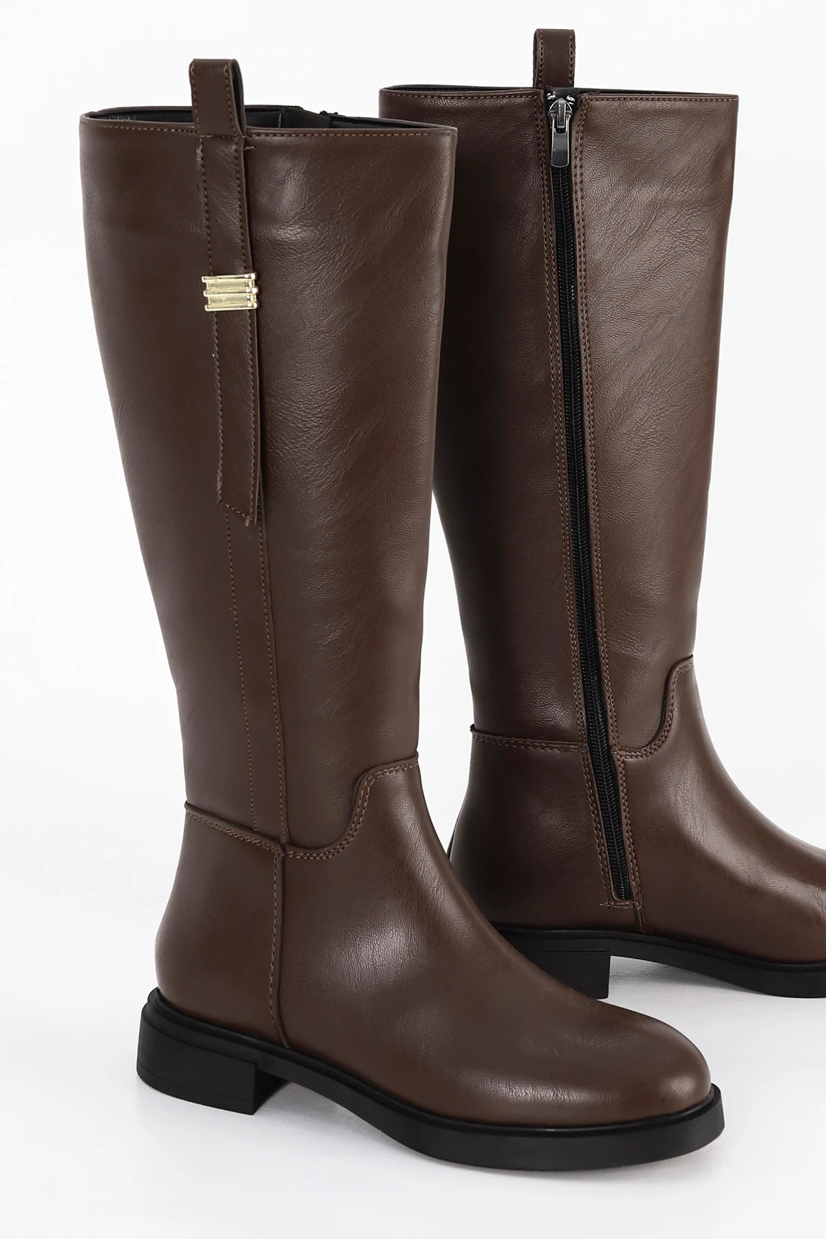 BTBRO-08 Binici Yan Toka Detay Alçak Taban Diz Altı Çizme - KAHVE-DERİ