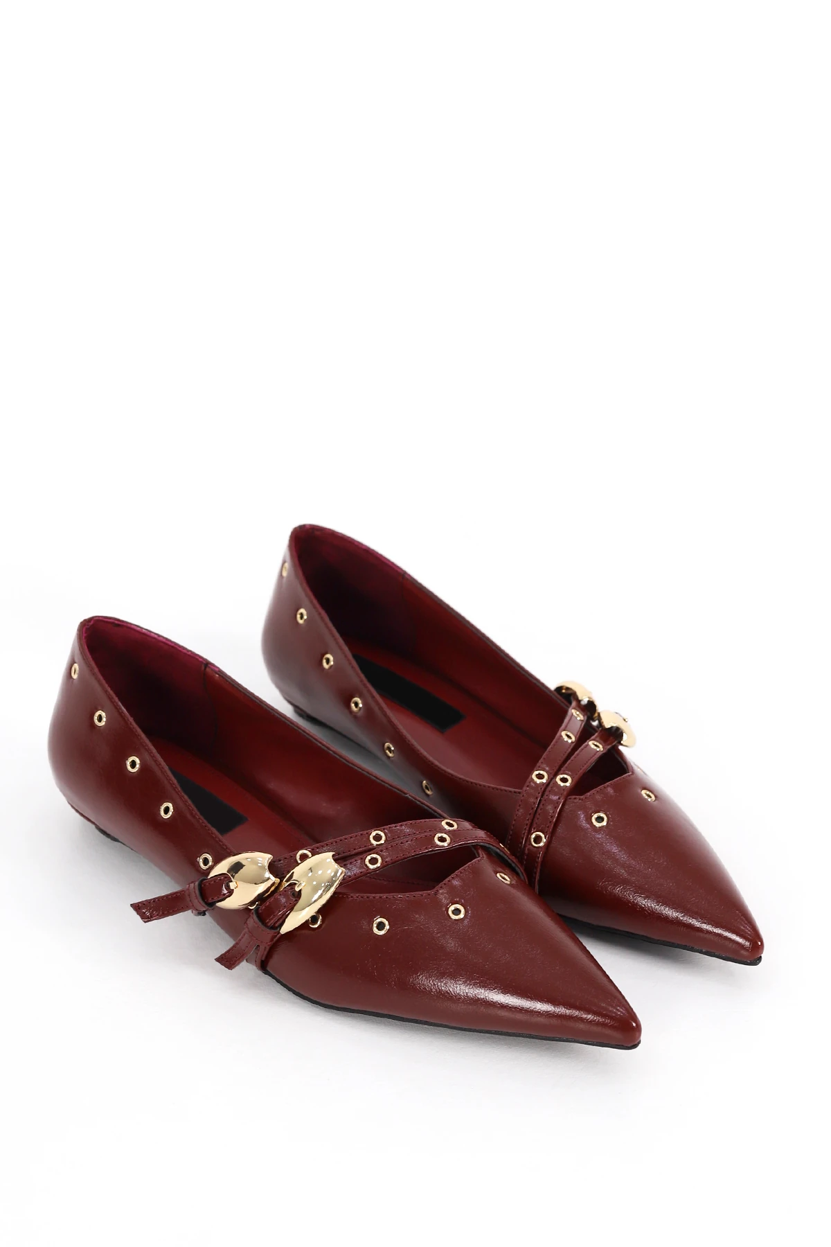 RSD 215 Çift Toka Detaylı Alçak Topuklu Ayakkabı - BORDO