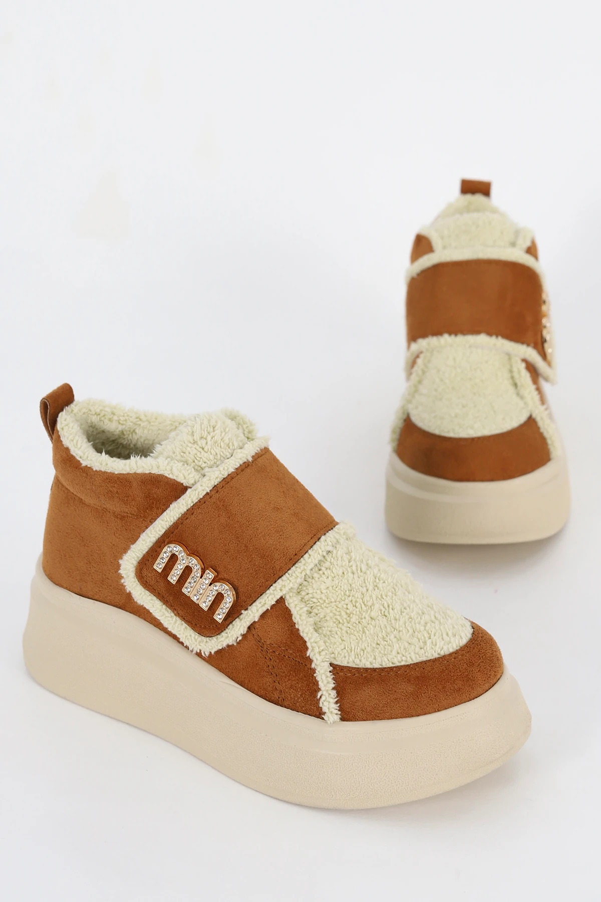 MDL 614 Taş Toka Detaylı Kürklü Yarım Bot - TABA SÜET