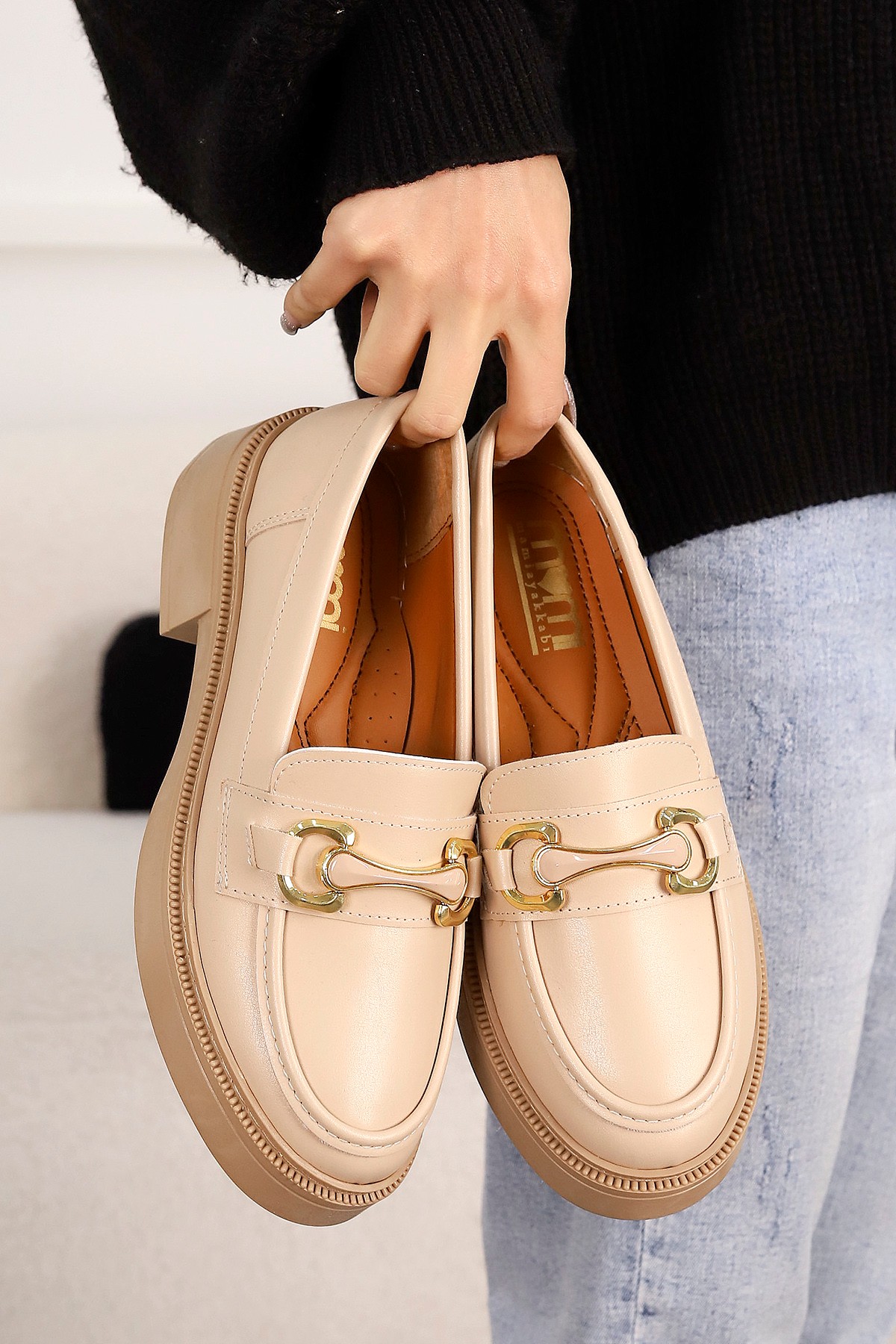 HR 030 Toka Detaylı Loafer - NUDE-DERİ