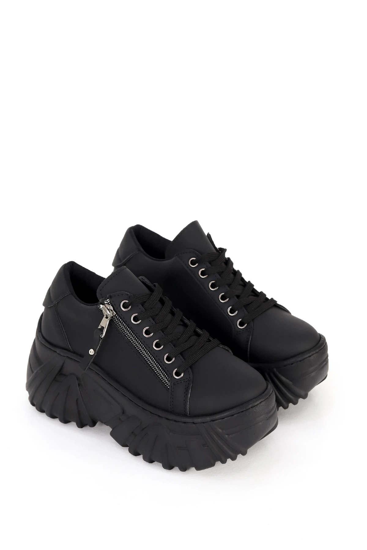 SP156 Yüksek Tabanlı Fermuar Detaylı Bağcıklı Spor Ayakkabı