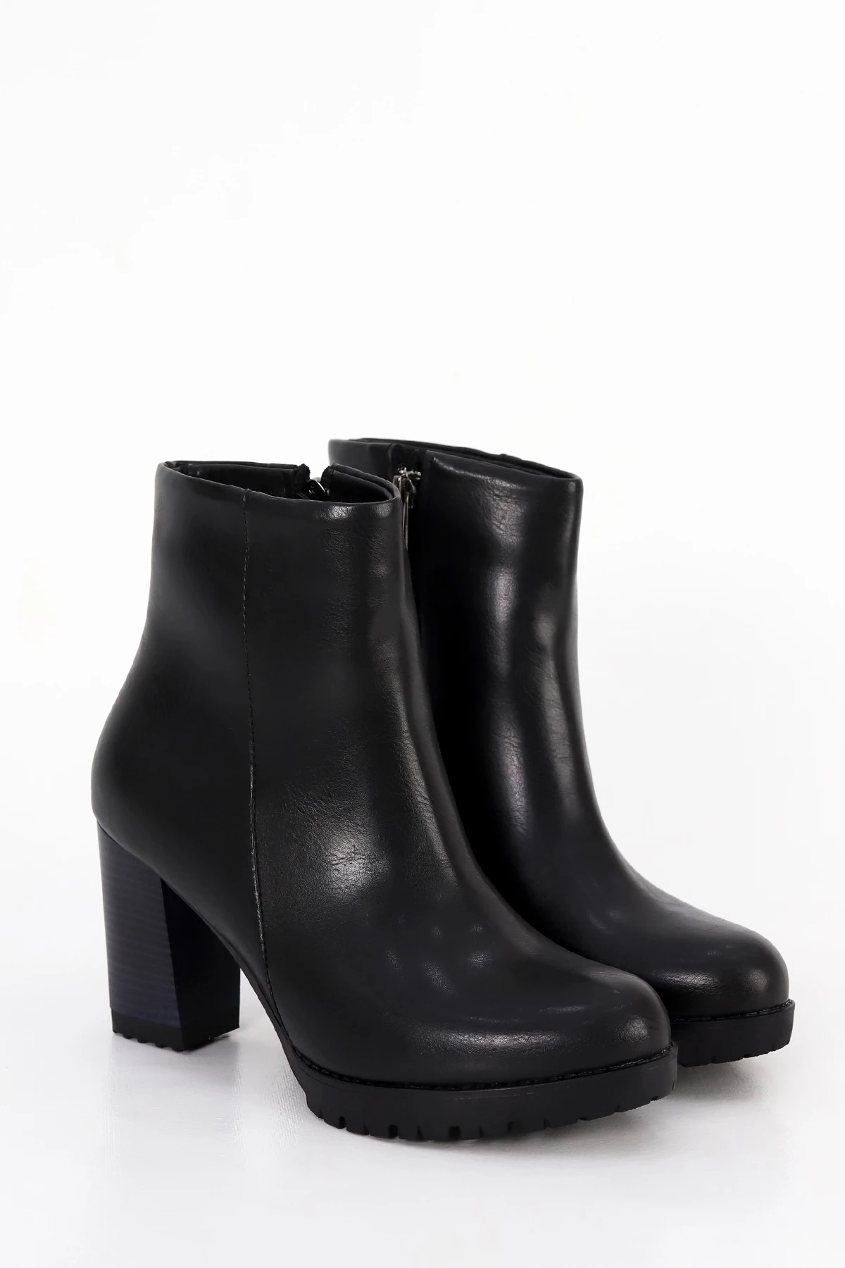 BLN ST515 Yüksek Topuklu Yarım Bot - SİYAH-DERİ