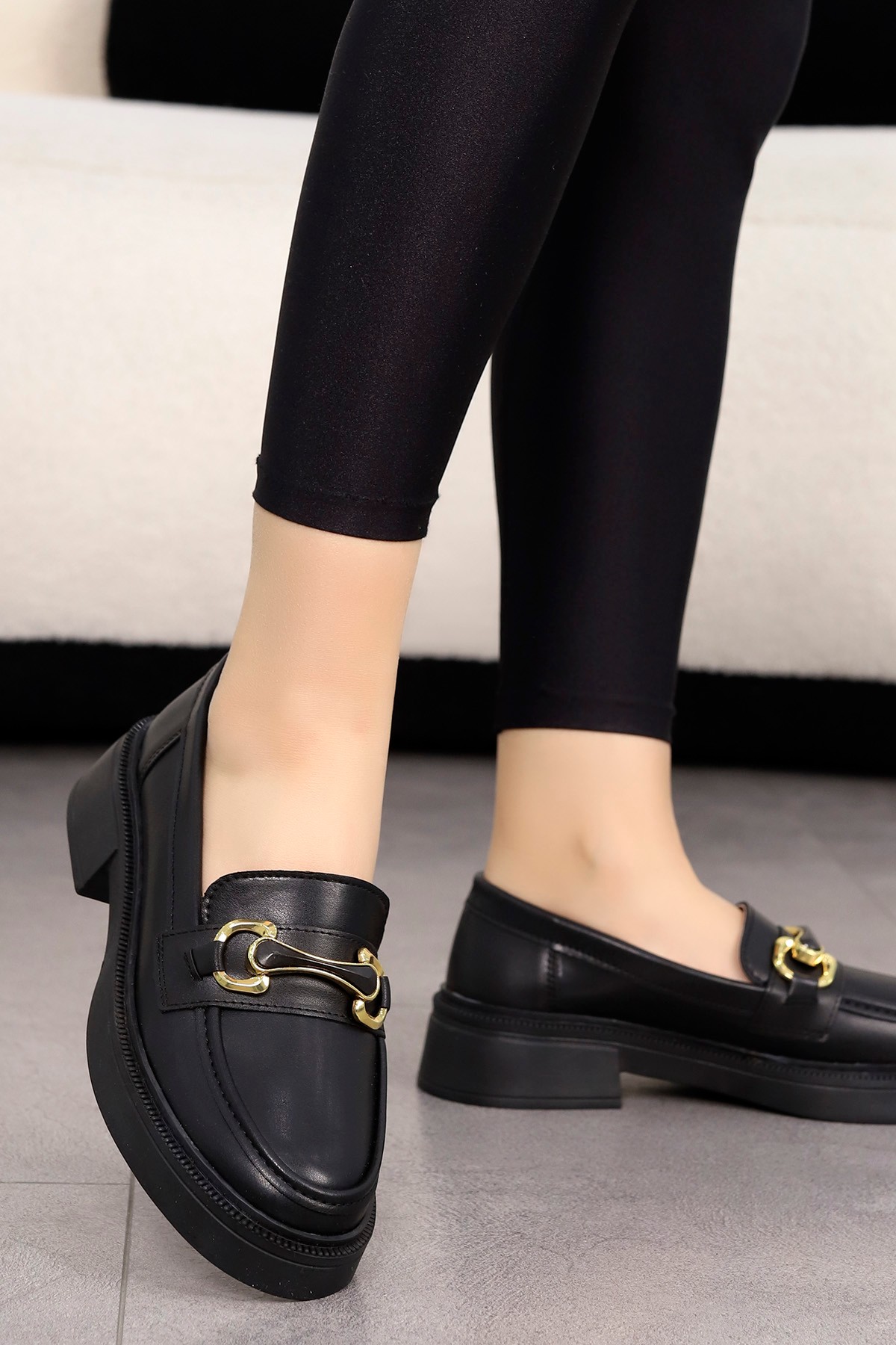 HR 030 Toka Detaylı Loafer - SİYAH-DERİ