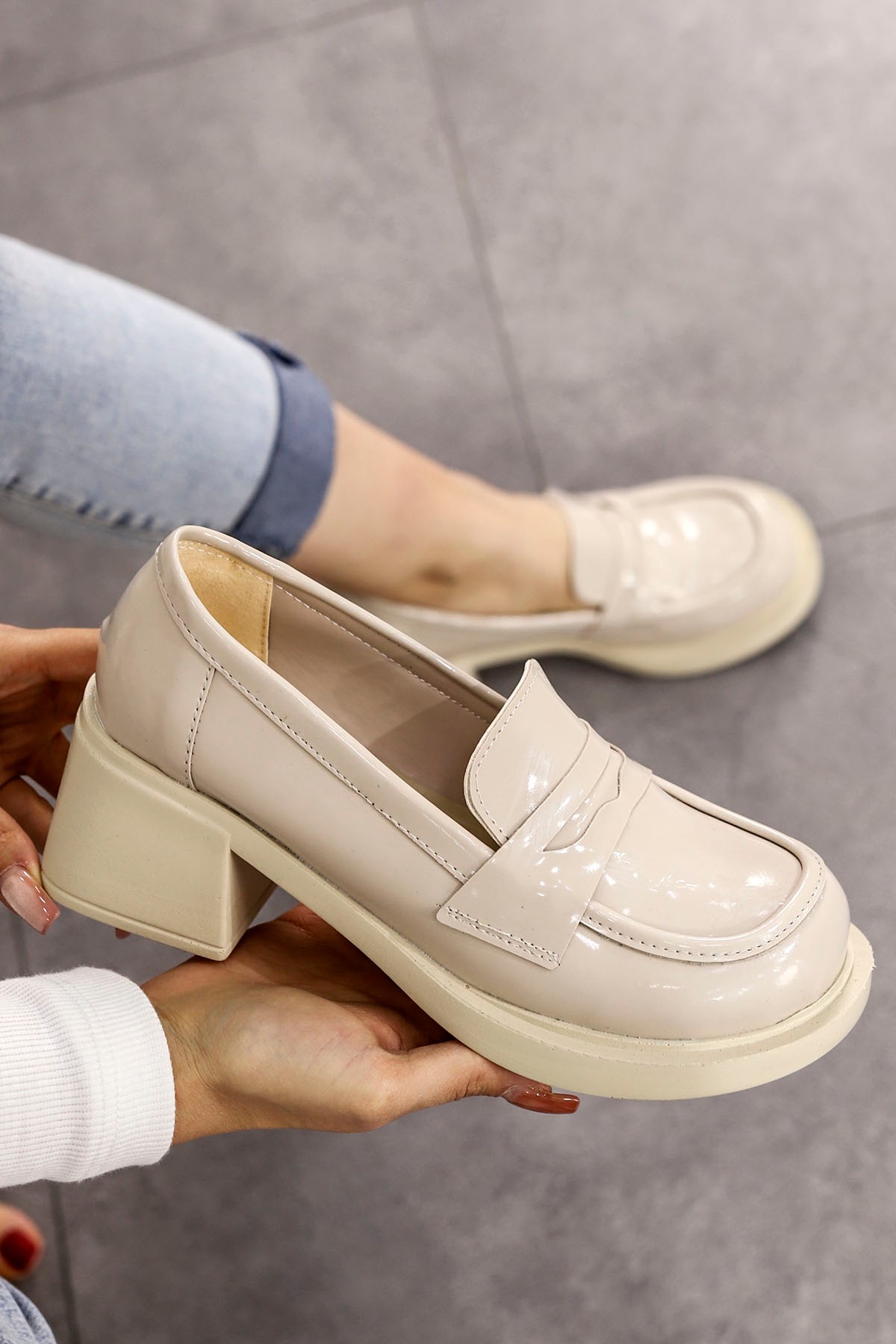 MSN 506 Topuklu Loafer - BEJ DERİ