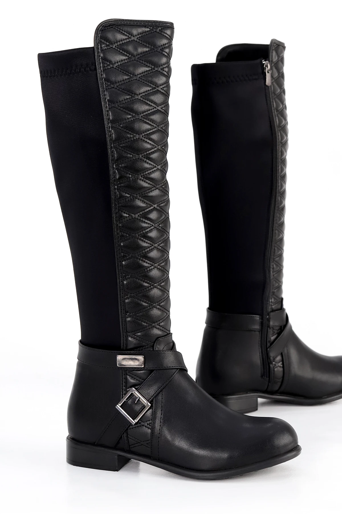 BLN 515 Kapitone Desen Arka Streç Kumaş Diz Altı Çizme