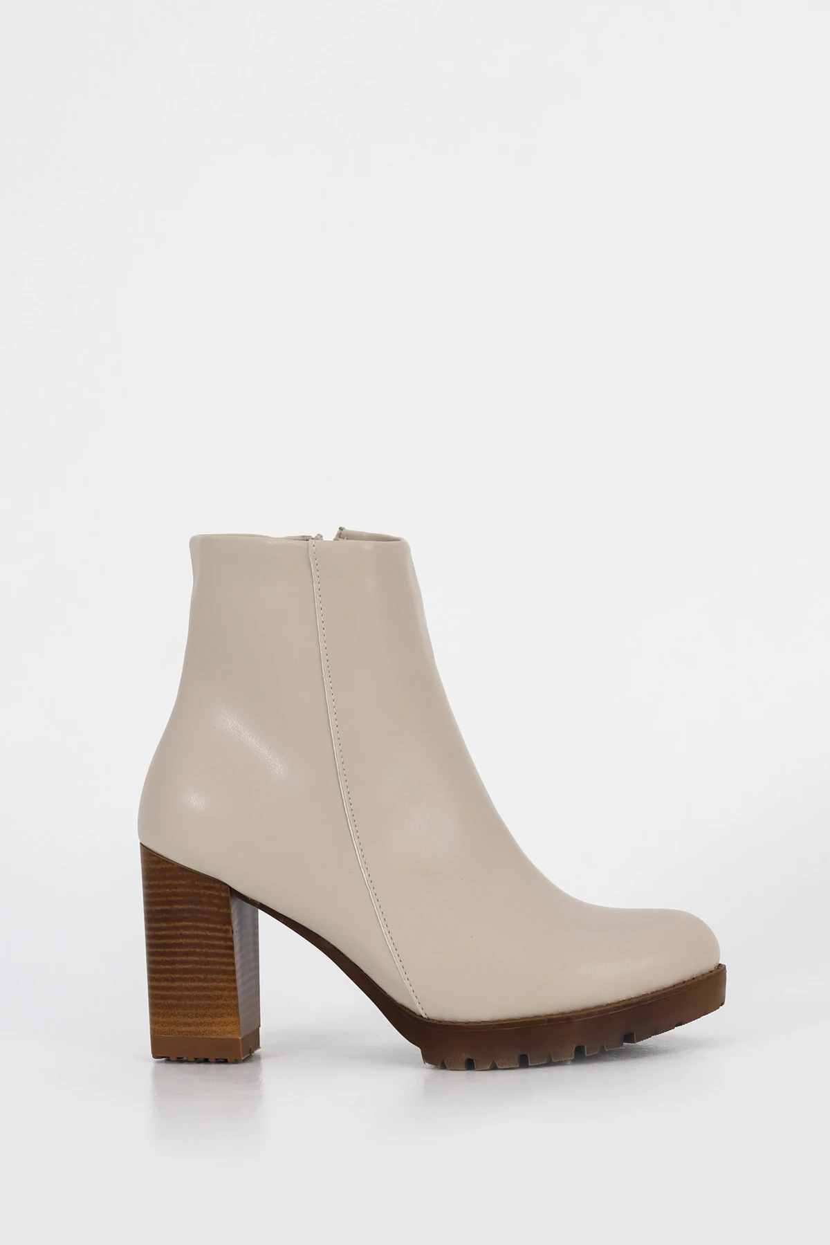 BLN ST515 Yüksek Topuklu Yarım Bot - TEN DERİ