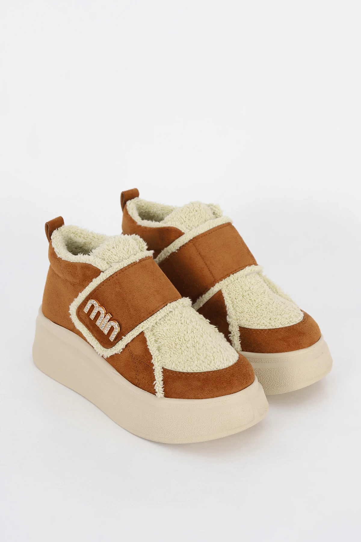 MDL 614 Taş Toka Detaylı Kürklü Yarım Bot - TABA SÜET