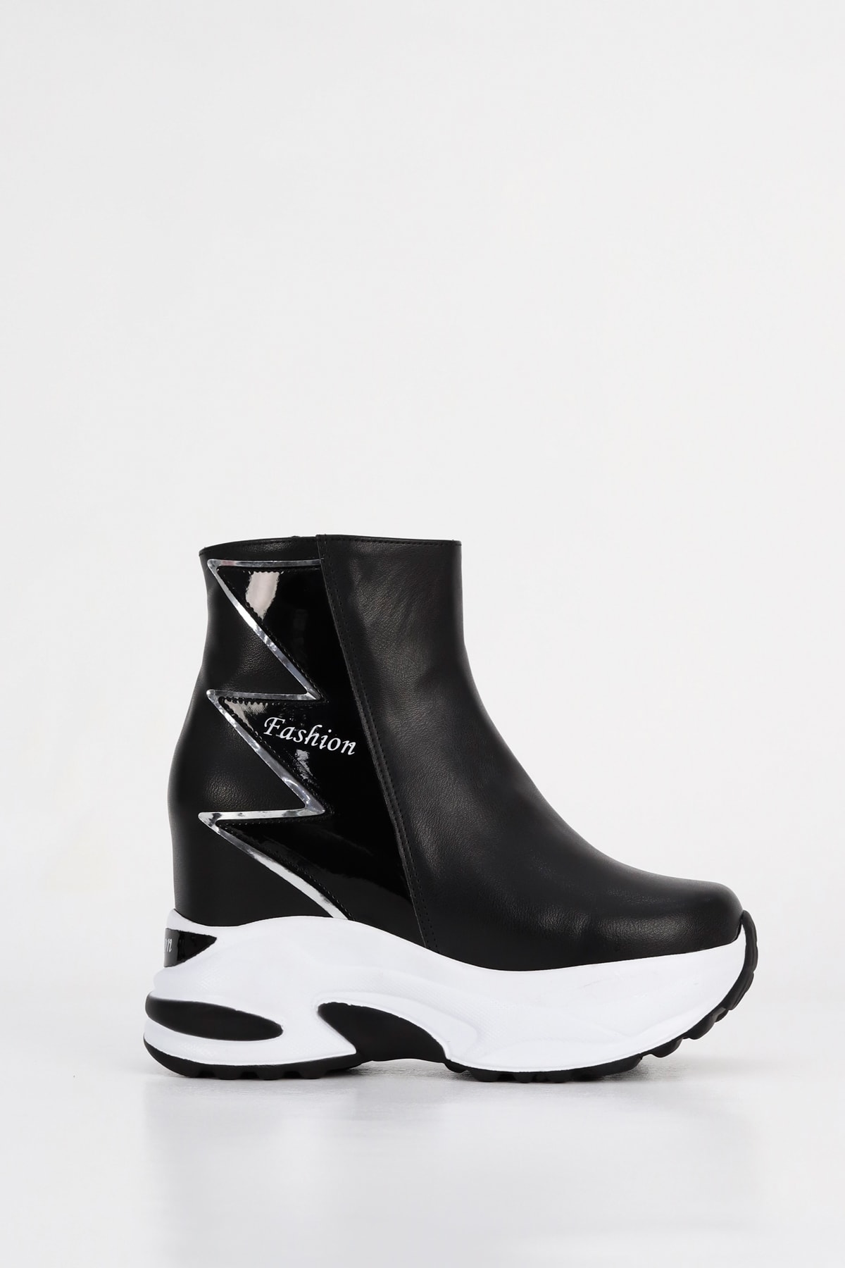 RG 002 Fashion Gizli Ökçeli Tabanlı Yarım Bot - SİYAH-DERİ
