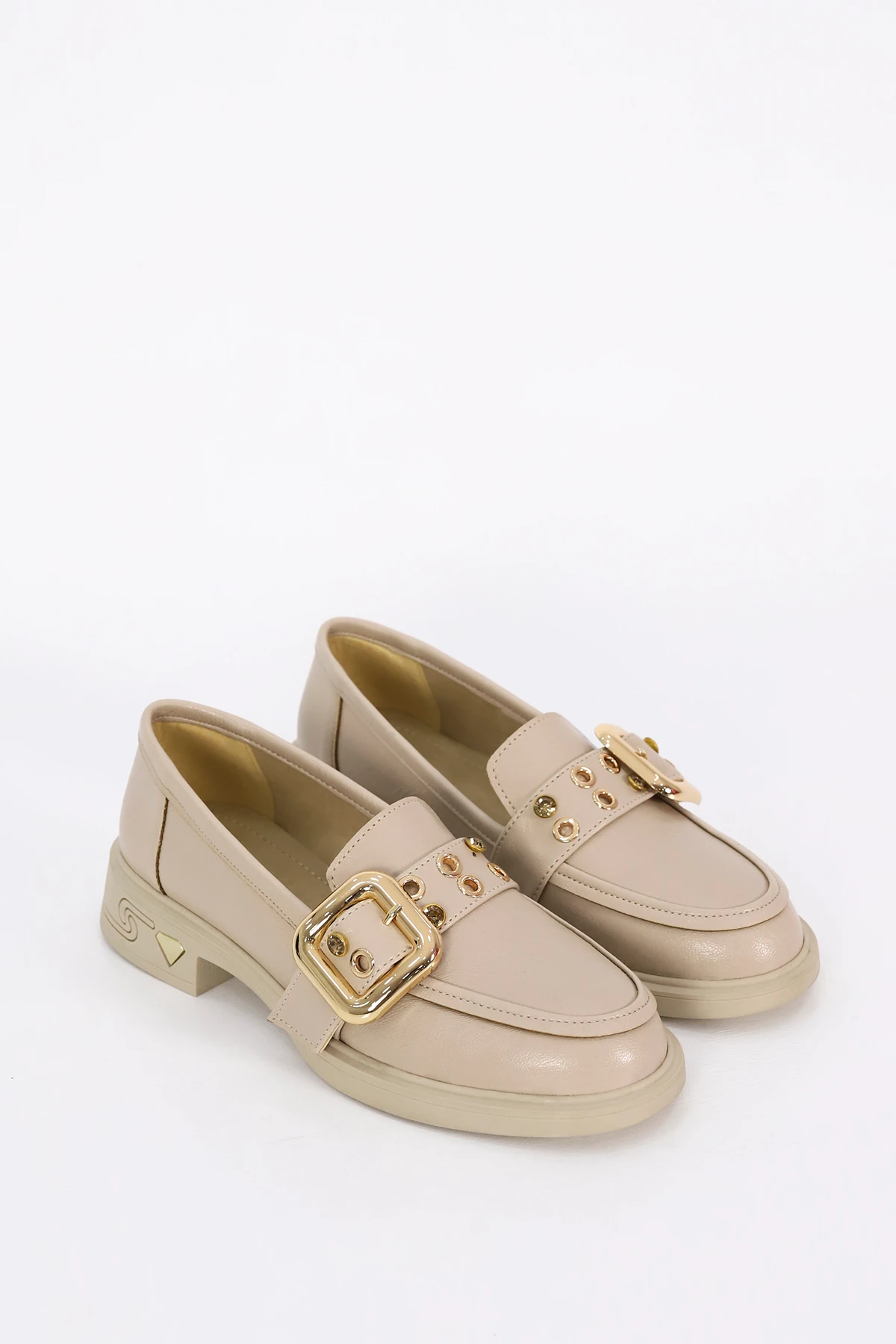 İNT 6004 Taş Toka Detaylı Loafer - TEN DERİ