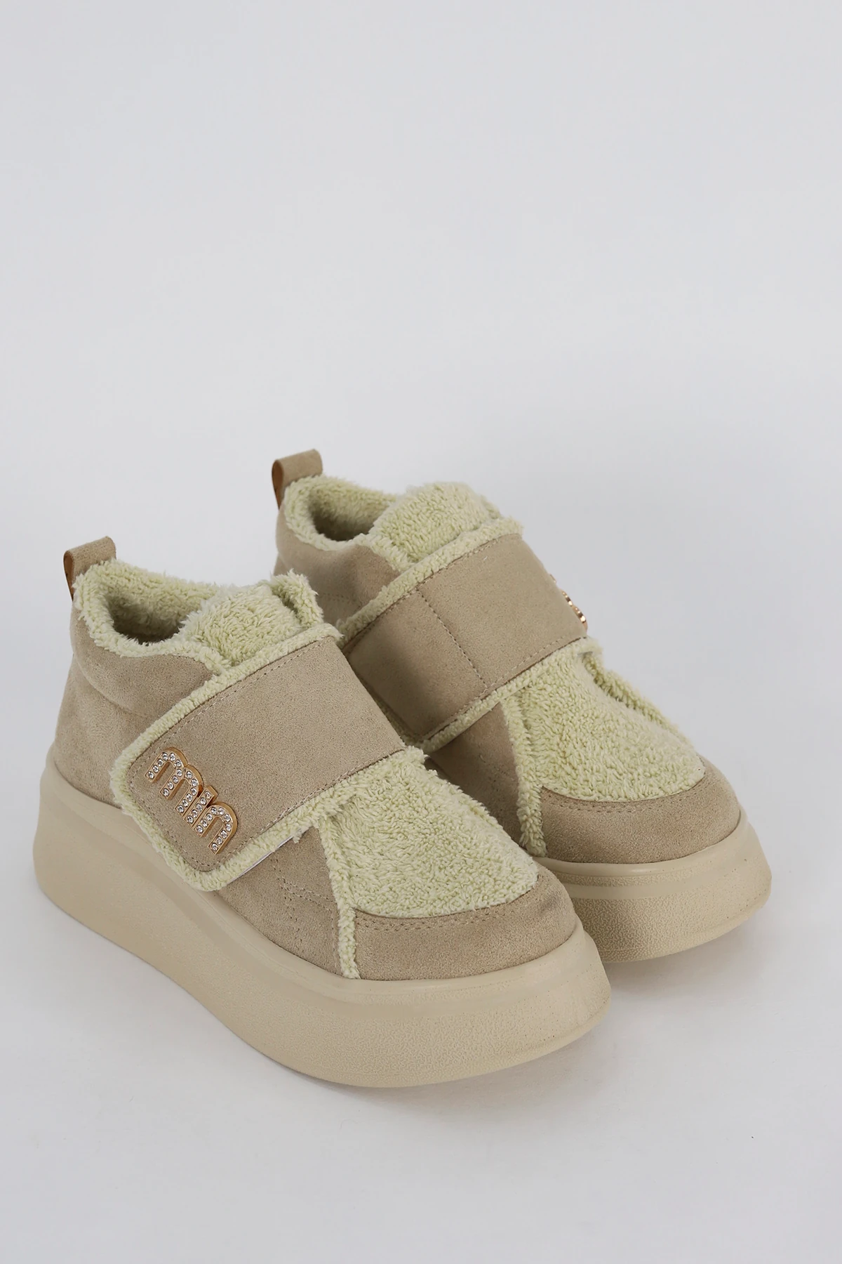 MDL 614 Taş Toka Detaylı Kürklü Yarım Bot - BEJ SÜET