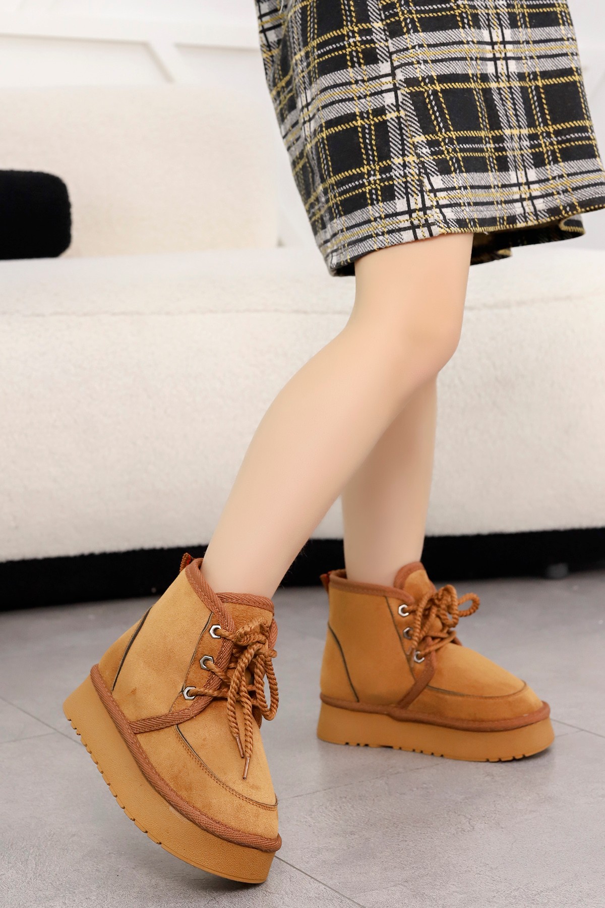 MAMİ KİDS 011 Bağcıklı Kürklü Çocuk Bot - TABA SÜET